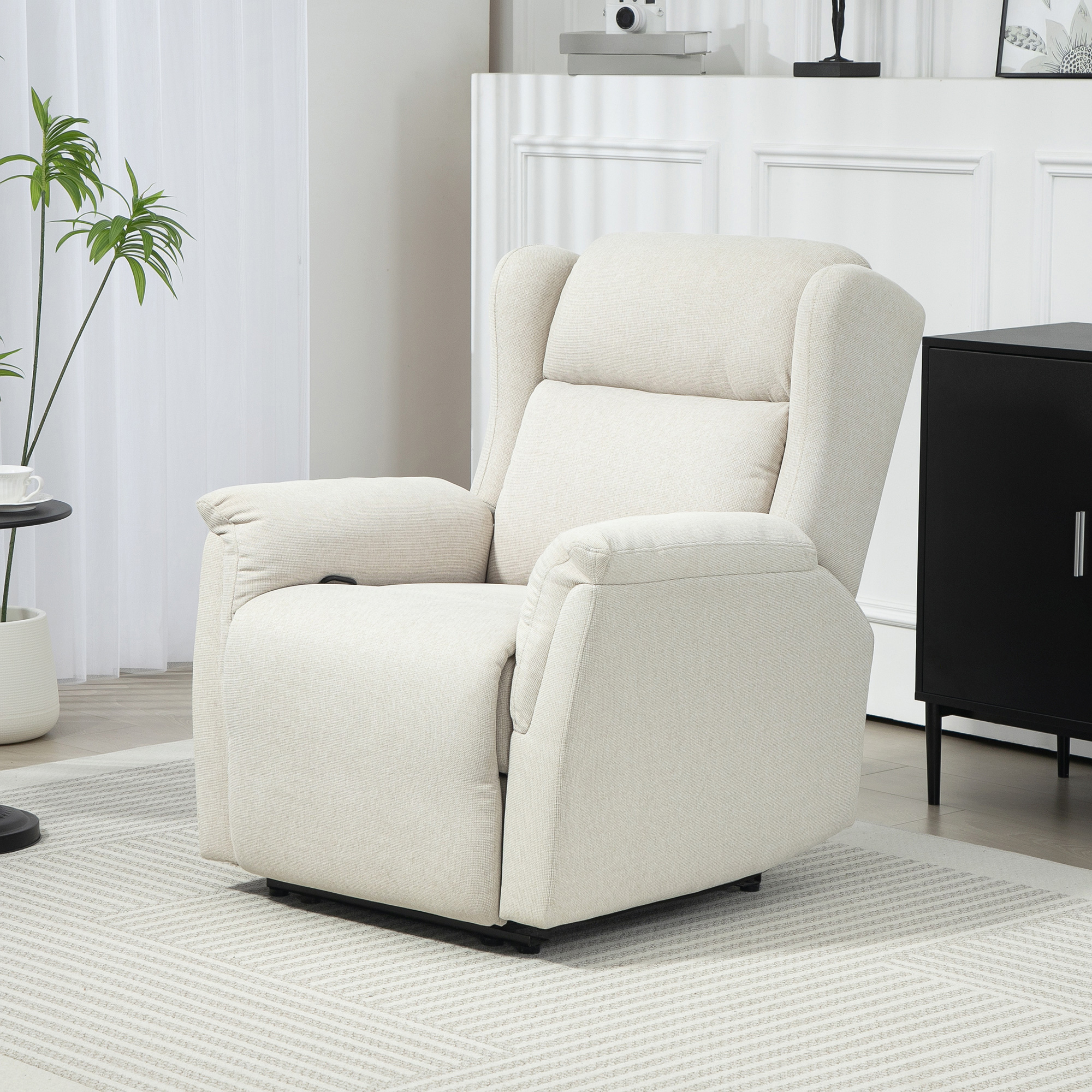 Relaxsessel, Verstellbarer Polstersessel mit Fußstütze, 160° neigbar, Leinenoptik, schneller Aufbau, Beige