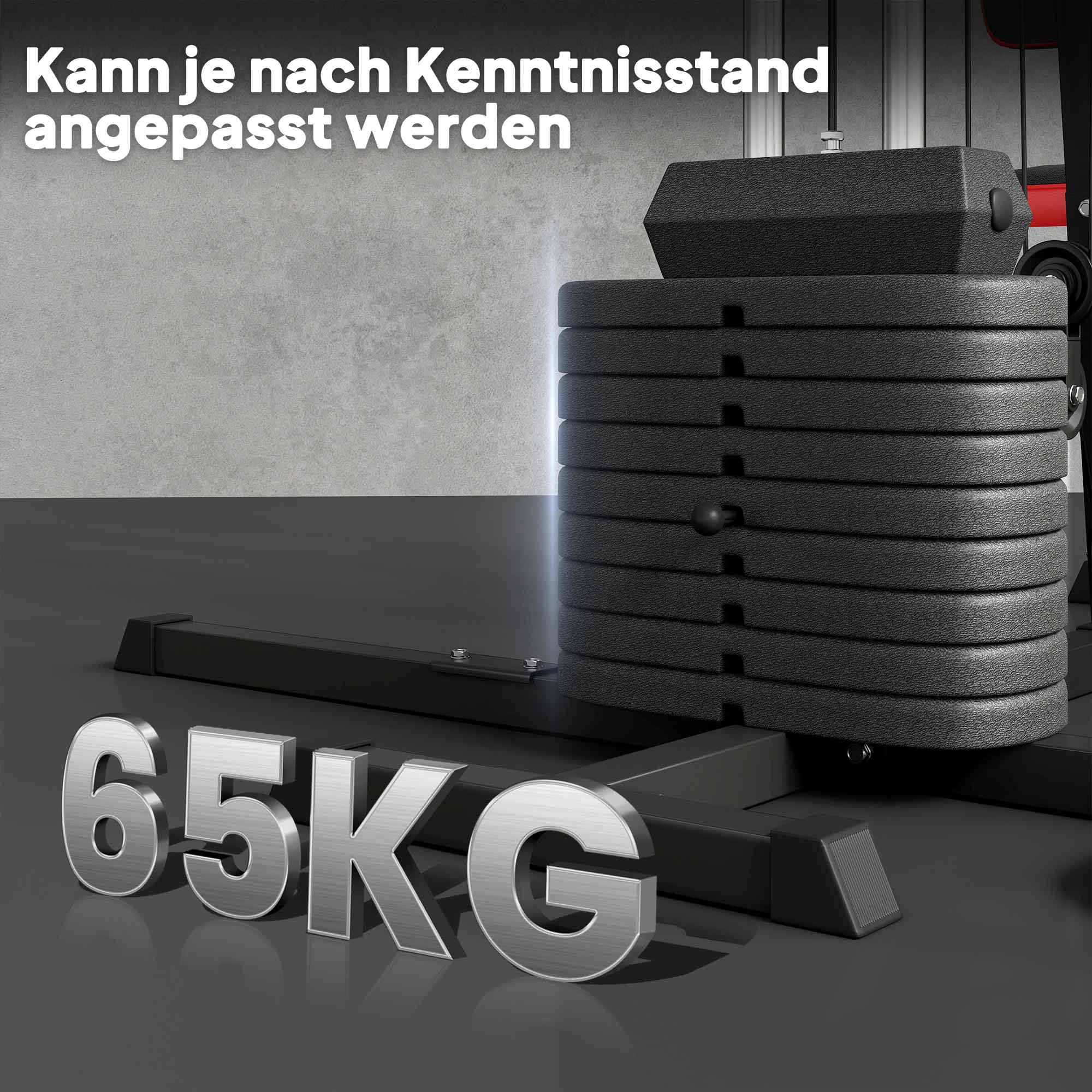 Mehrzweck-Trainingsstation mit 65 kg Gewichtsblock, verstellbar, fürs Heimtraining, Stahl, Kunstleder