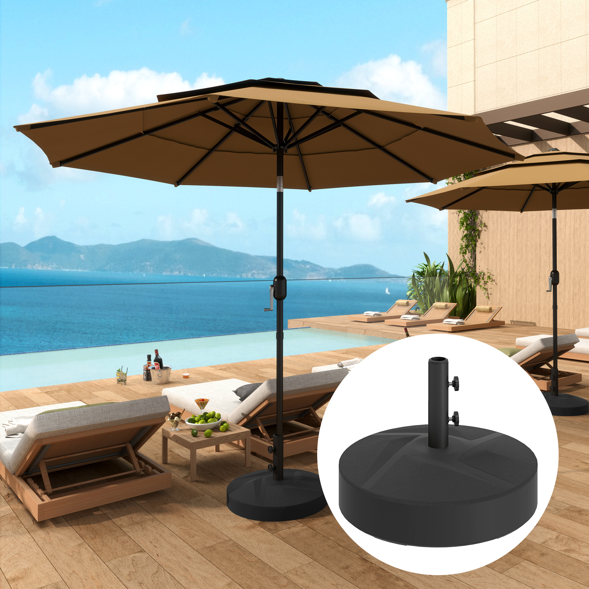Sonnenschirmständer bis 30 kg befüllbar Schirmständer Rund Schirmhalter für Sonnenschirm 36/38/48mm Schwarz