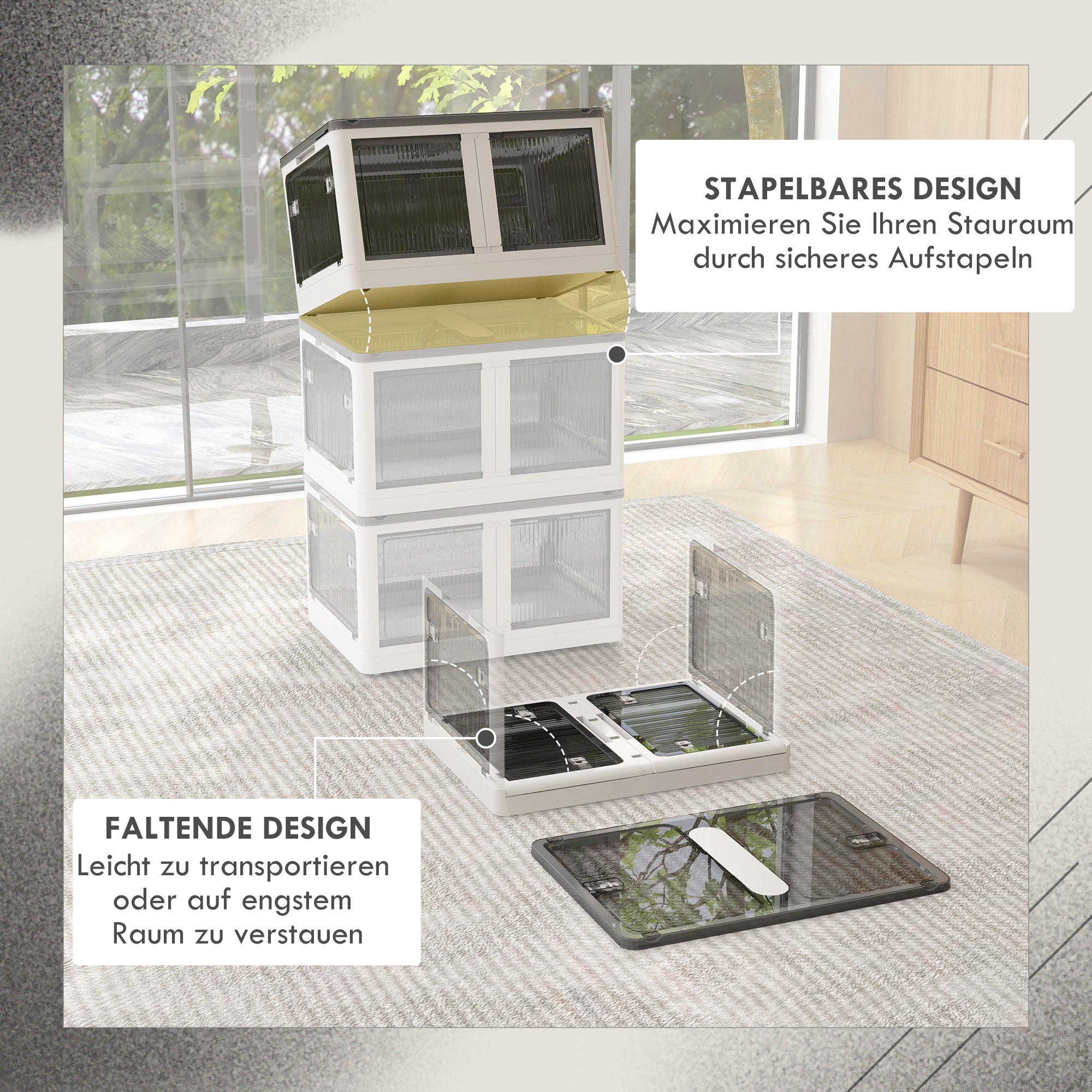 Aufbewahrungsbox Aufbewahrungskorb. faltbar, mit Staubschutz, 60 cm x 42 cm x 34 cm, Weiß + Grau