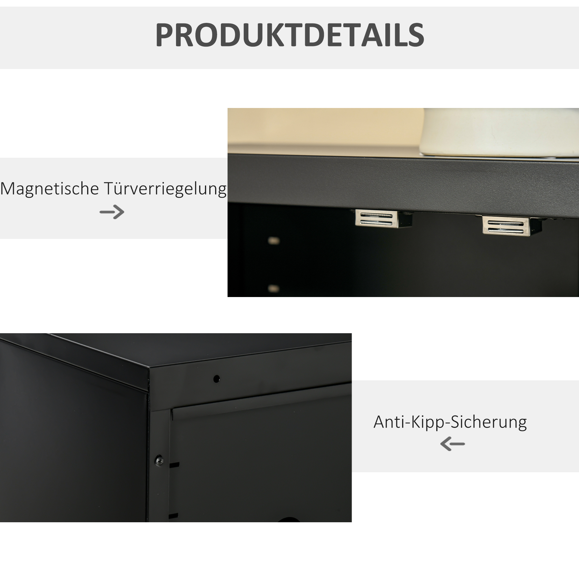 Aktenschrank Metallschrank Mehrzweckschrank mit magnetischer Lamellen-Doppeltür Verstellbarer Einlegeboden Büroschrank Aufbewahrungsschrank für Arbeitszimmer Wohnzimmer 75 x 33 x 110 cm Schwarz