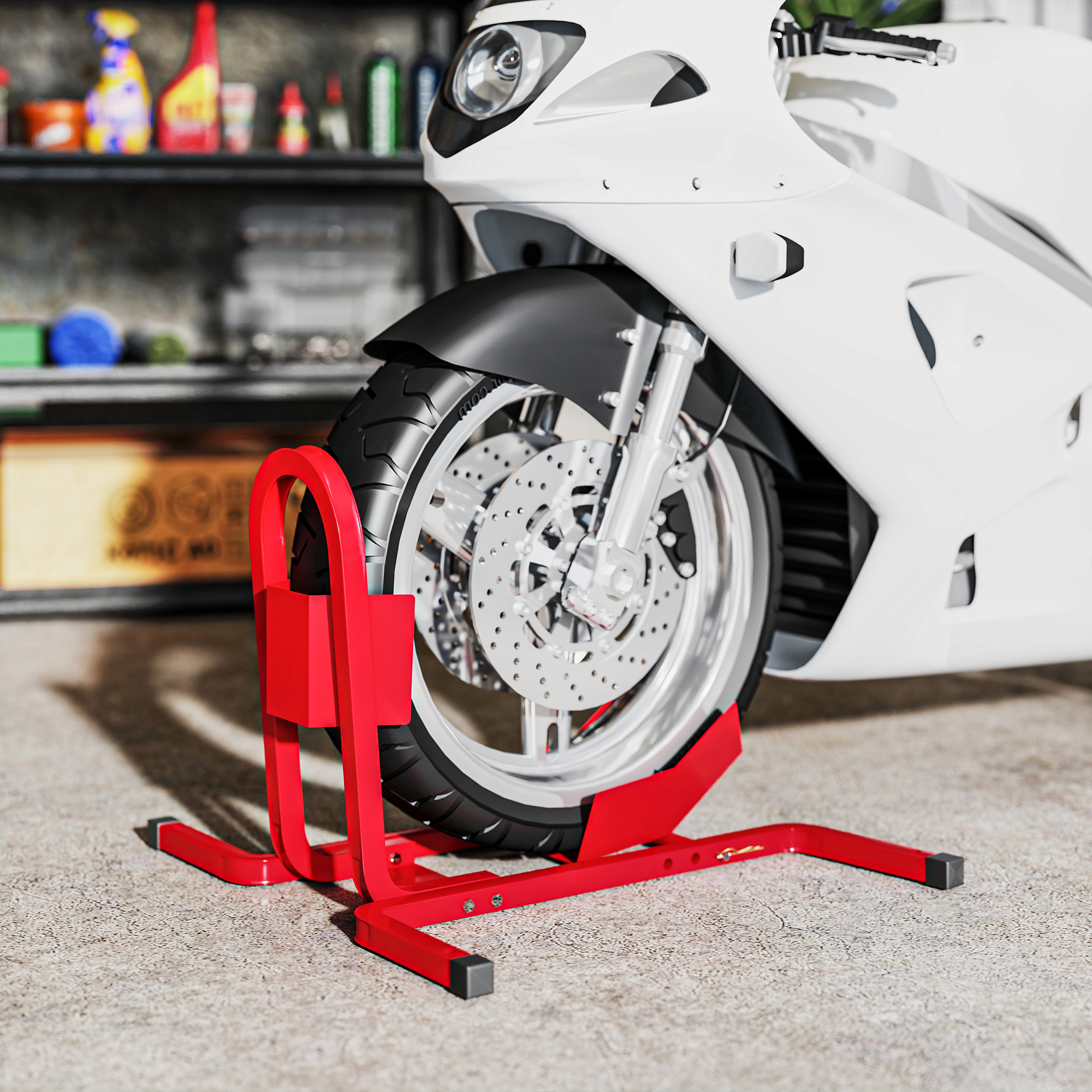 Motorradständer für 17-21", 430-530 mm Vorderrad, einstellbar, aus Metall Rot