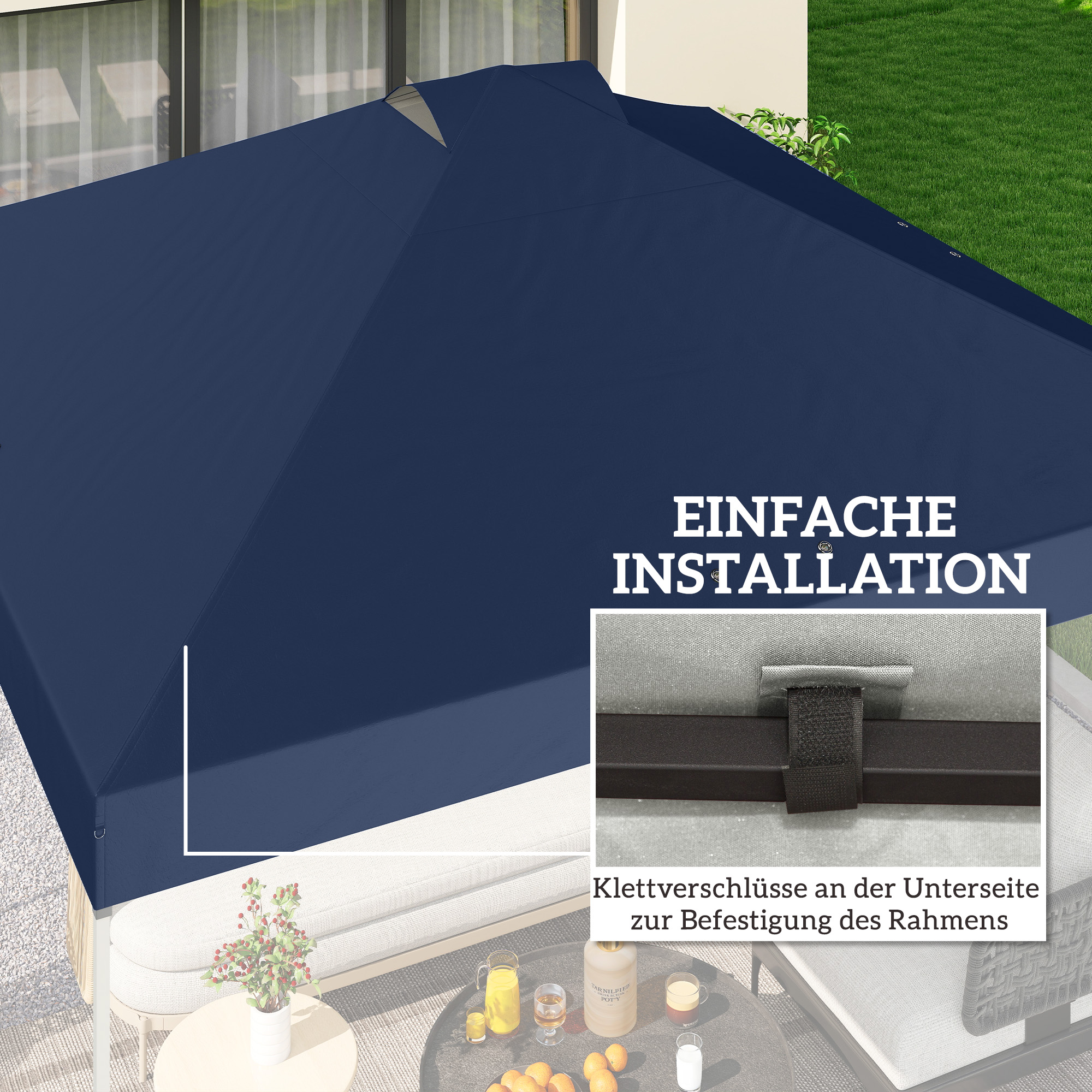 Pavillon-Dach Ersatz UV50+ wasserfest mit 8 Abflusslöchern 3 x 3 m, Blau
