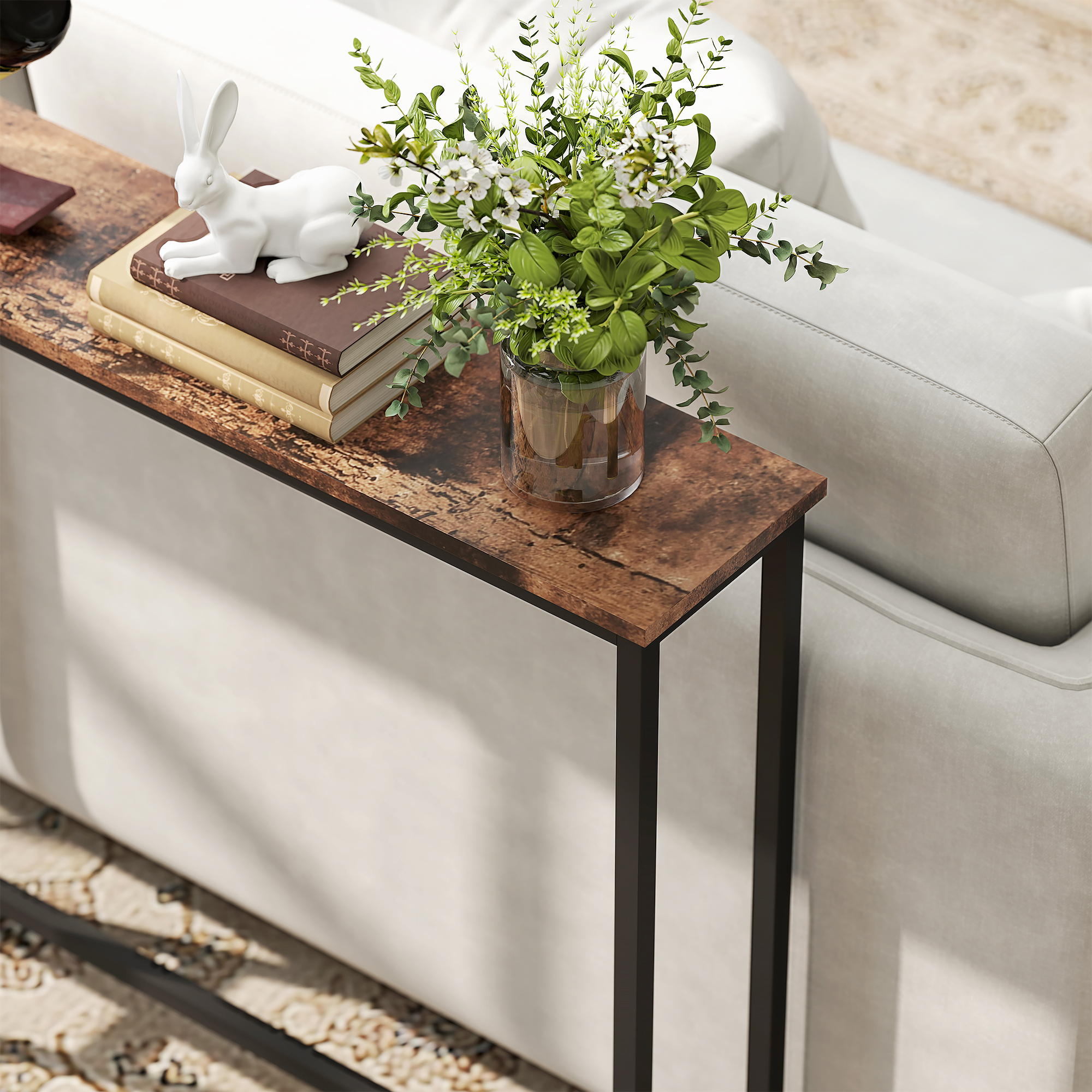 Konsolentisch mit Ladestation, Industriestil, Stahlrahmen, Braun