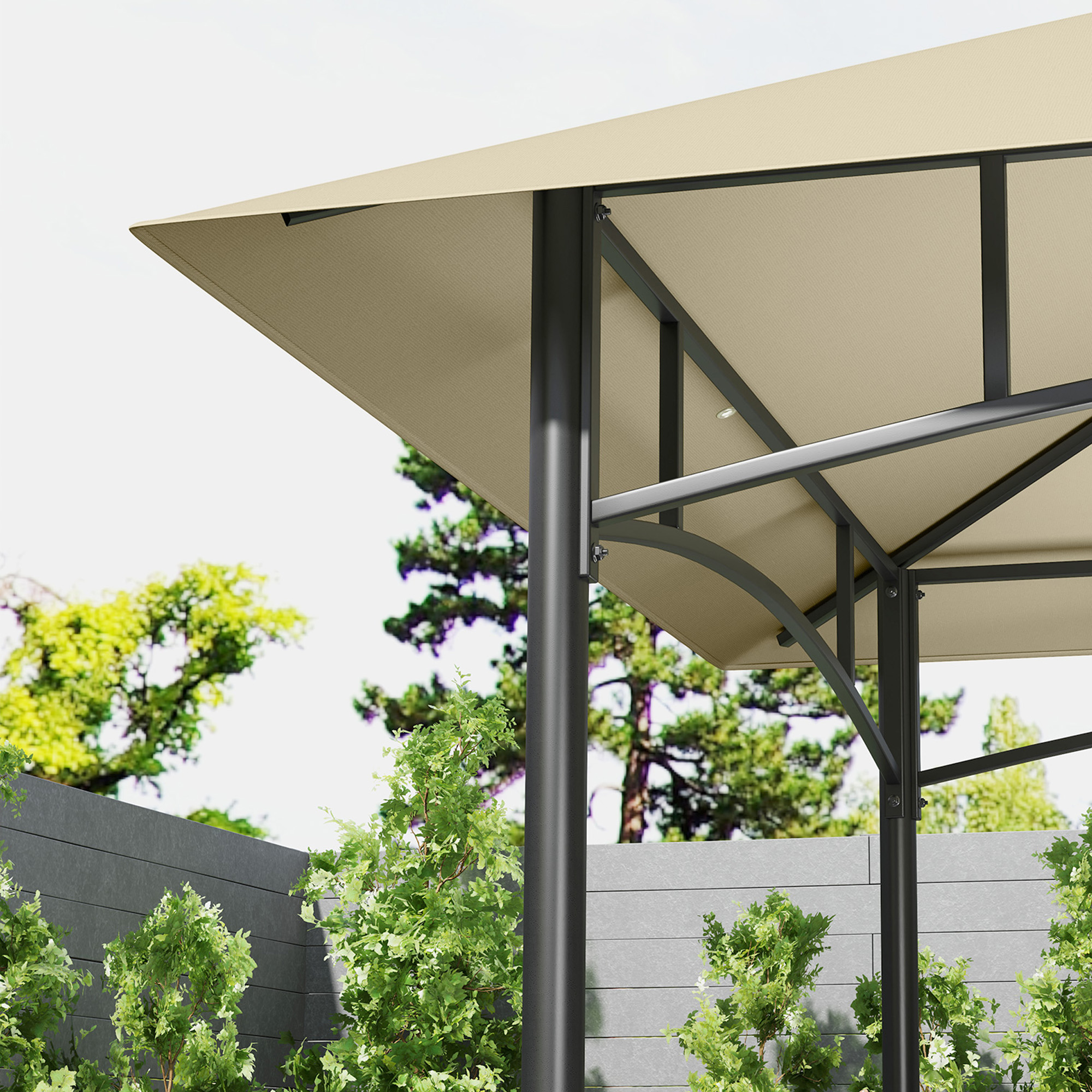 Grill-Zelt, BBQ-Zelt, Gartenpavillon mit 2 Regalen, Aufbewahrungskörbe, Haken, für Terrasse, Beige