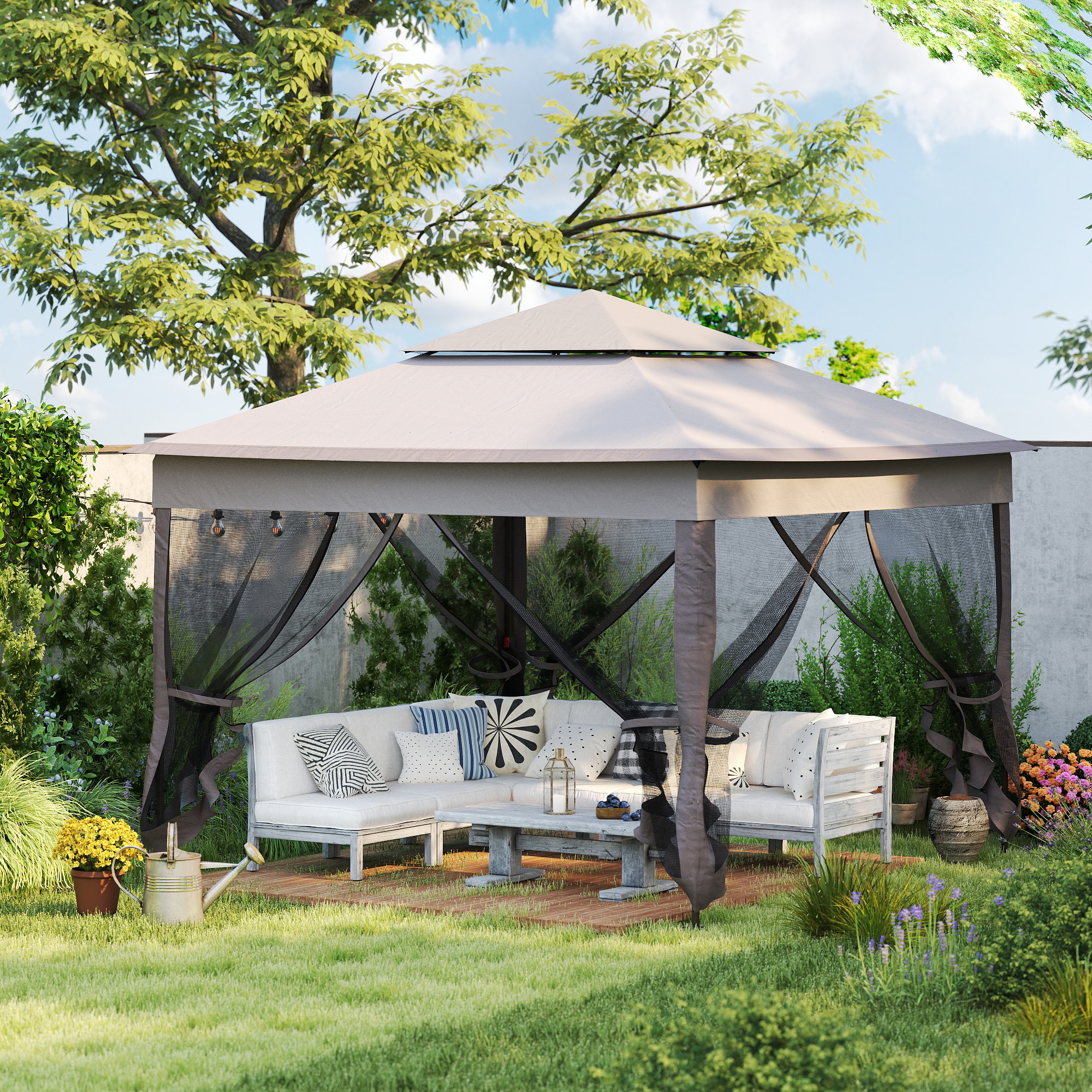 Faltpavillon mit Seitenwänden Grau 3,25 x 3,25 x 2,7 m