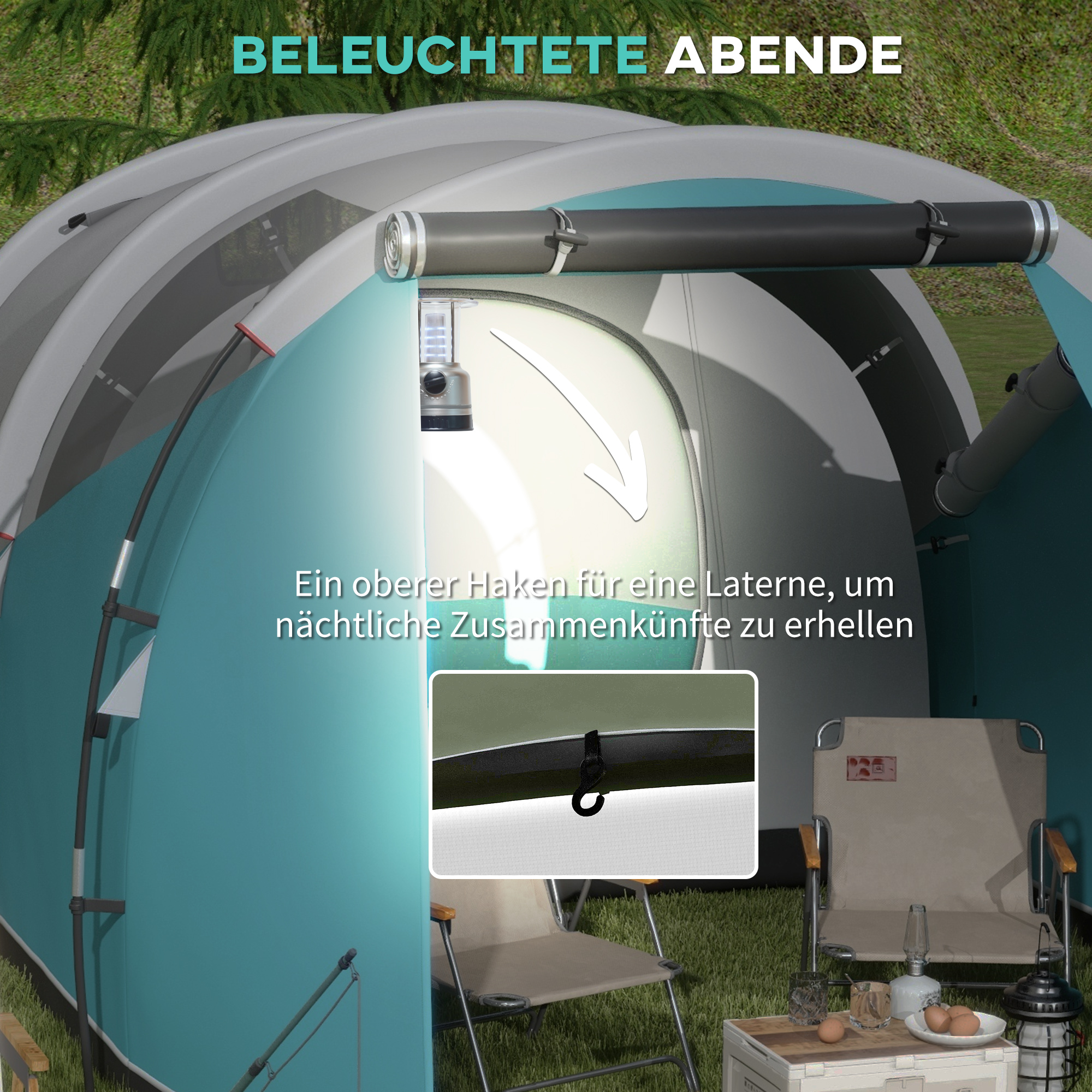 Campingzelt für 3 Personen, separate Wohn- & Schlafräume, 460L x 260B x 190H cm, Blau