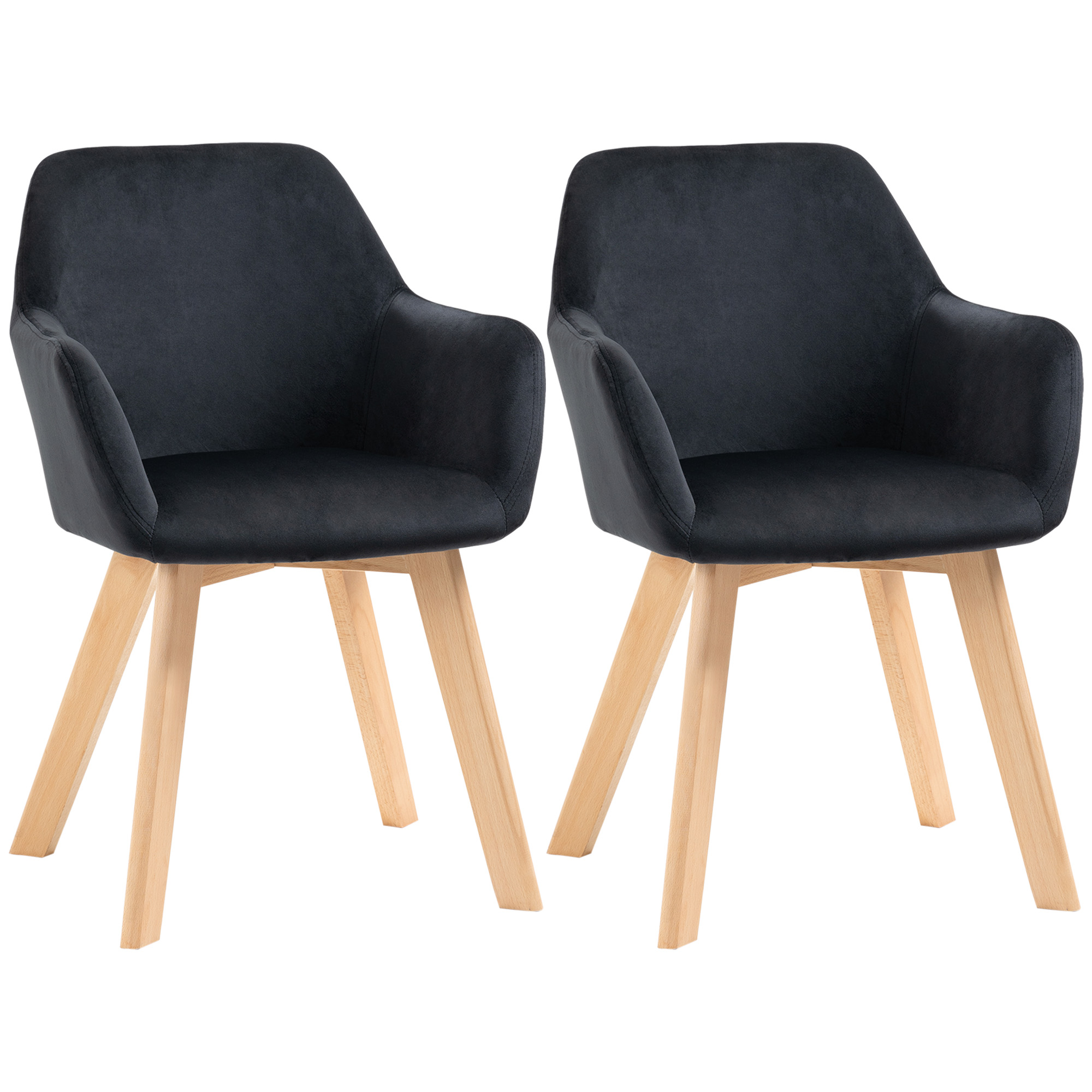 Esszimmerstühle, 2er-Set, modernes Design, Samtoptik, Kautschukbaumholz, 54x57x80 cm, Schwarz