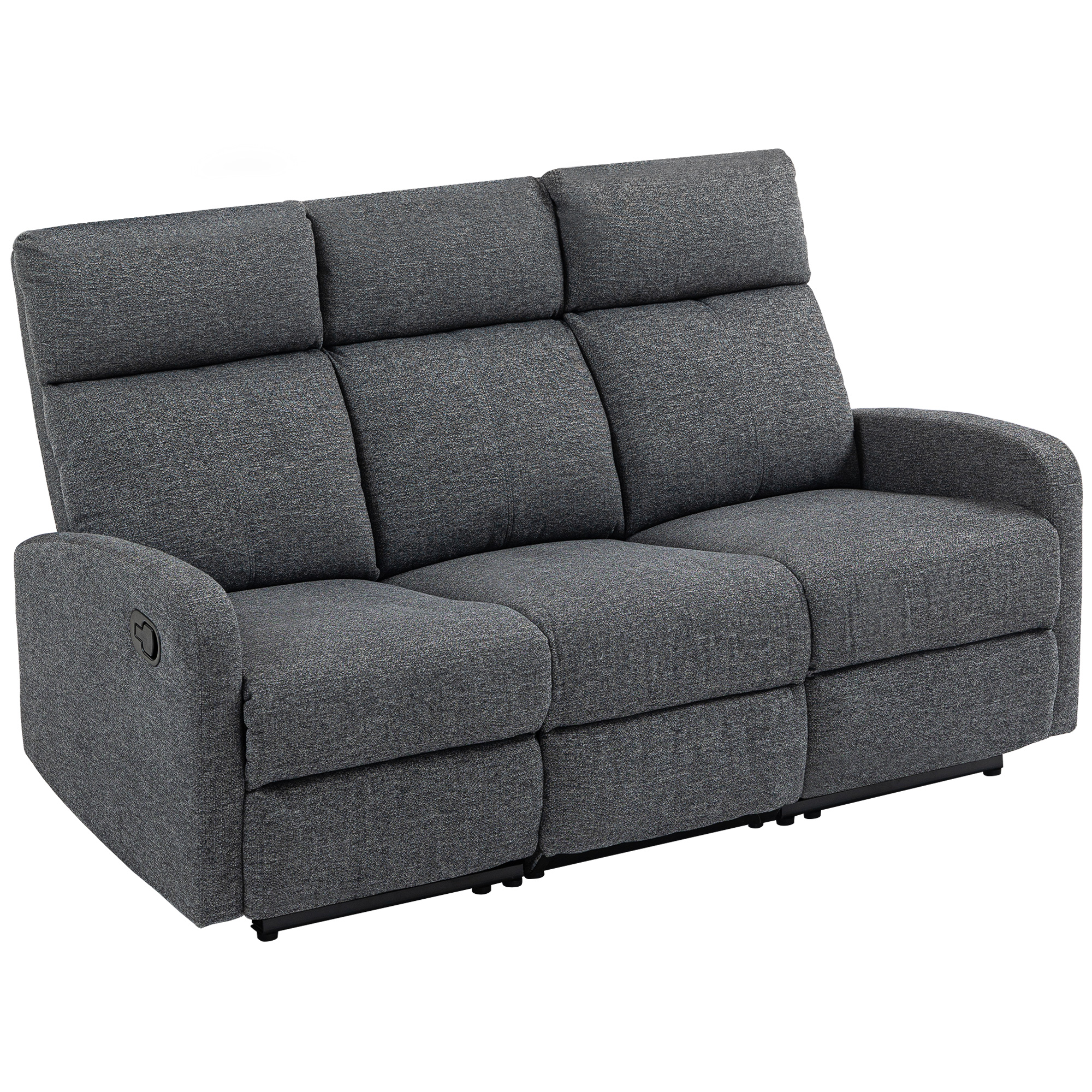 3-Sitzer-Sofa, individuell verstellbare Rückenlehnen, Fußstütze, Stoffbezug, Metall, Grau 3-Sitzer-Sofa, individuell verstellbare Rückenlehnen, Fußstütze, Stoffbezug, Metall, Grau