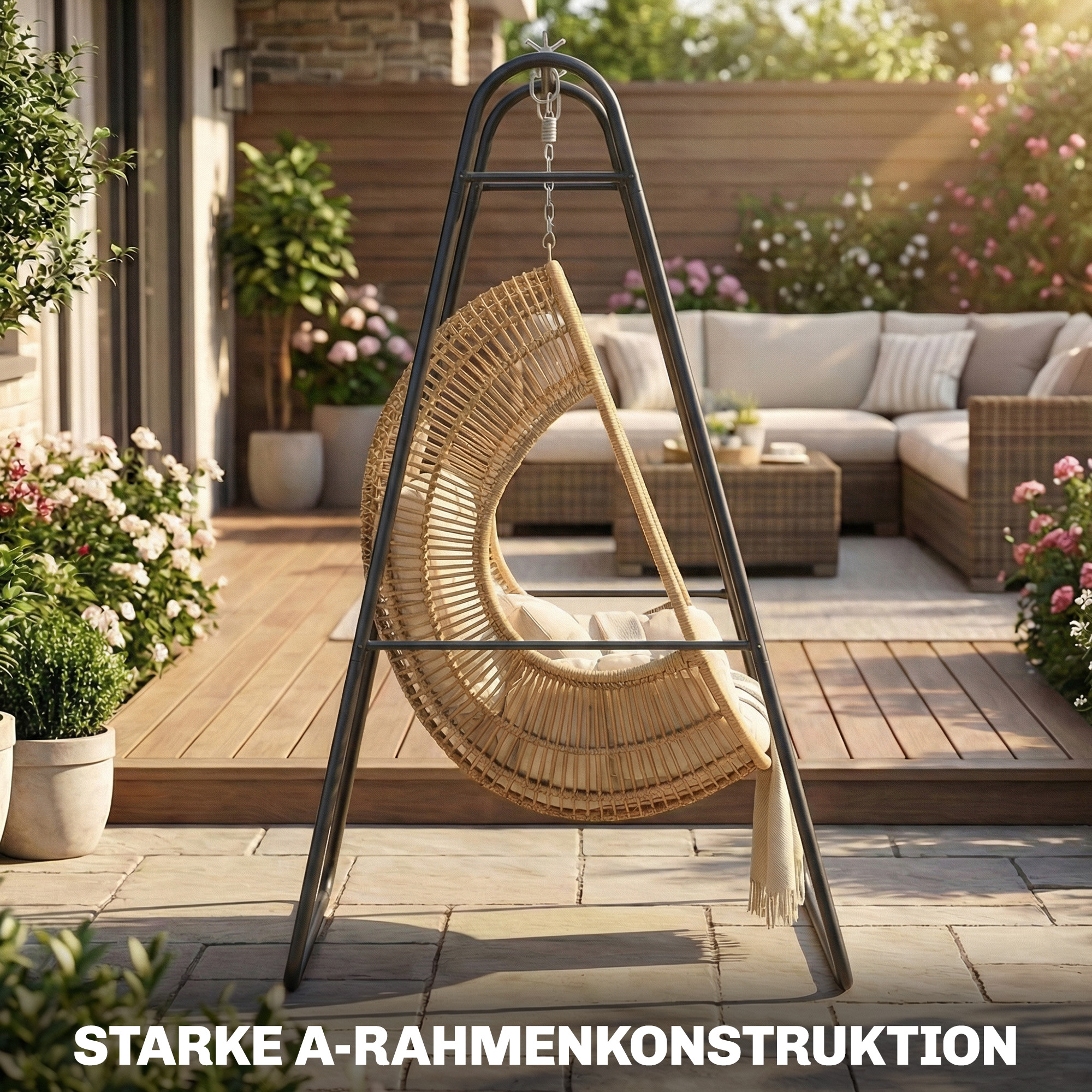 Hängesessel-Ständer, 150 kg Tragkraft, für drinnen und draußen, Schwarz