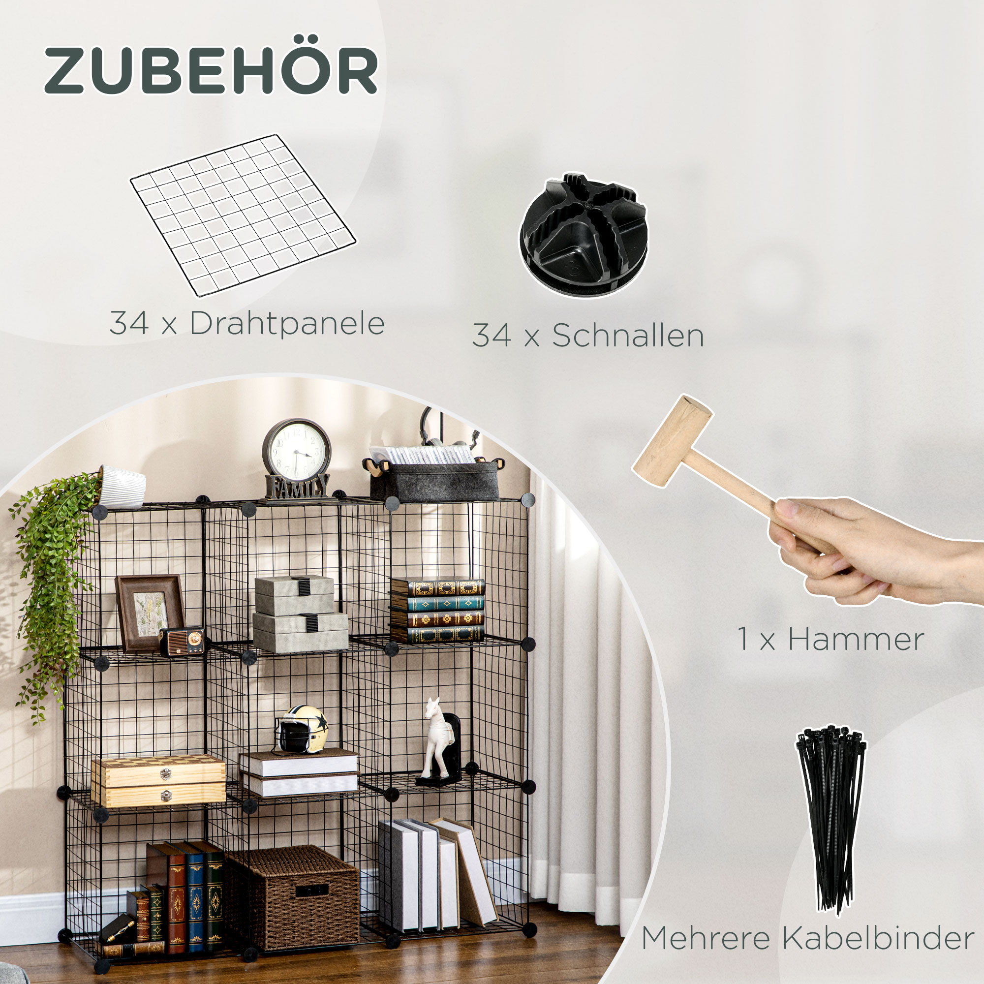 Steckregal, Würfelregal, Schuhregal, 9 Würfel, modularer Aufbau, Stahl, schwarz, 35 x 35 x 35 cm je Würfel