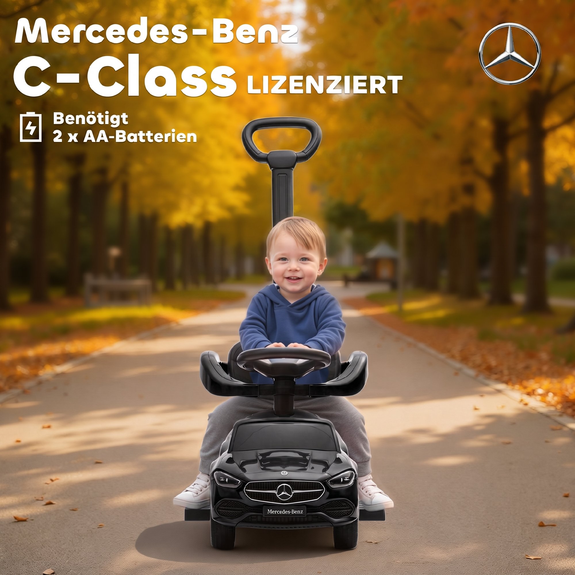Rutschauto mit Schiebstange 2-in-1 Rutschfahrzeug mit abnehmbarem Griff, Sicherheitsgeländer, Stauraum, Hupe & Lenkrad