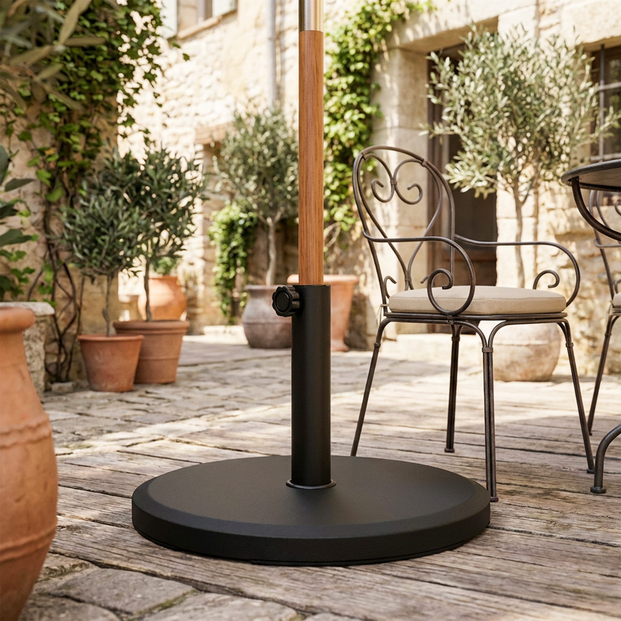 Sonnenschirmständer aus Zement 13kg Rund Schirmständer für Sonnenschirm 34mm/38mm/48mm Rohrdurchmesser, Schwarz