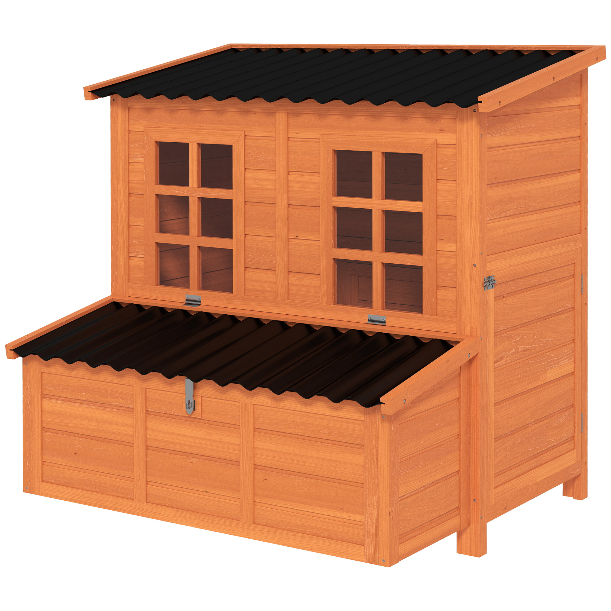 Hühnerstall mit Nestkasten für 3-4 Hühner, Wasserfestes Dach, Tannenholz, Kunststoff, 100 x 86 x 100 cm, Orange