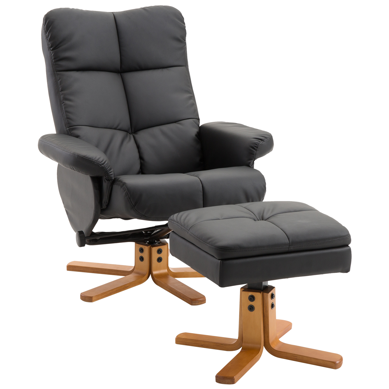 Relaxsessel mit Hocker, Stauraum, Gepolstert Fernsehsessel mit Liegefunktion, 360° Drehbar TV-Sessel für Schlafzimmer, Wohnzimmer, Kunstleder, Schwarz