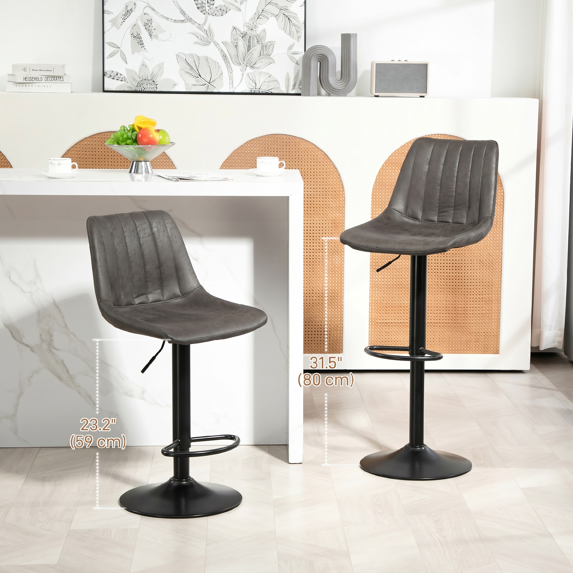 2er-Set Barhocker im Retrodesign, inkl. Fußstütze, höhenverstellbar, Gaslift, Dunkelgrau