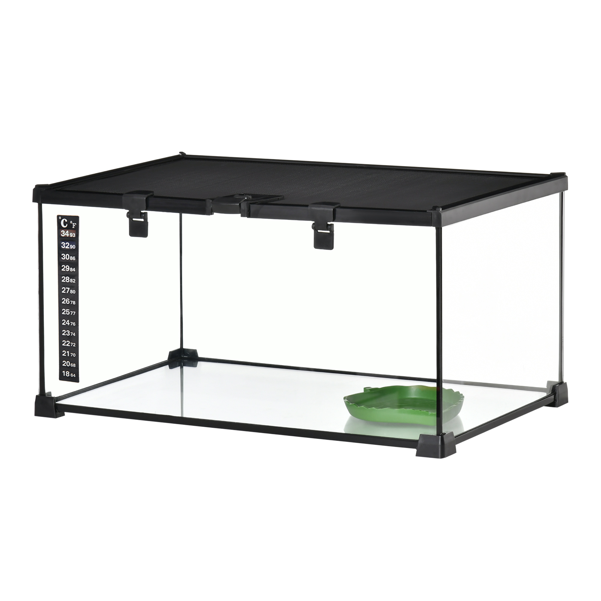 Reptilienbox Terrarium, inkl. Streifenthermometer, Fütterungsklappen, 50 cm x 30 cm x 25 cm, Glas + Metall, Schwarz Reptilienbox Terrarium, inkl. Streifenthermometer, Fütterungsklappen, 50 cm x 30 cm x 25 cm, Glas + Metall, Schwarz