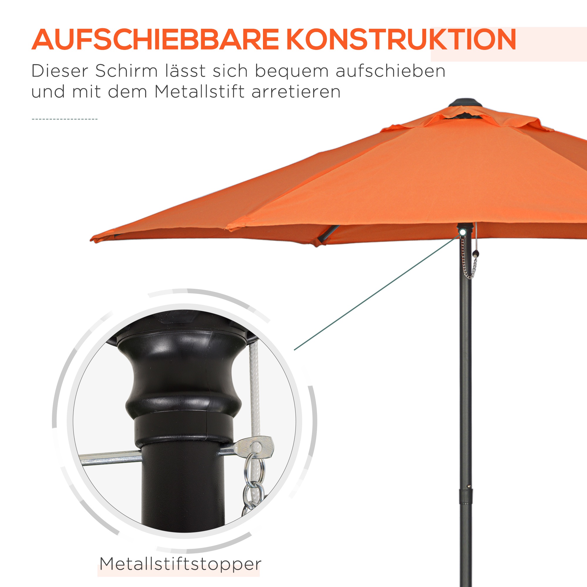 Sonnenschirm Ø196 cm, sechseckig Balkonschirm für Strand Balkon Garten, Orange