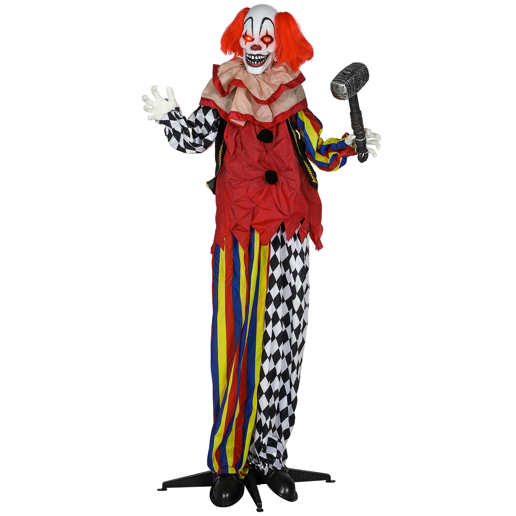 Grusel-Clown, Halloween-Animatronik, 173 cm, leuchtende Augen, Geräusch-Aktivierung, bewegliche Arme und Kopf, Batteriebetrieb, Kunststoff, Metall, Rot Grusel-Clown, Halloween-Animatronik, 173 cm, leuchtende Augen, Geräusch-Aktivierung, bewegliche Arme und Kopf, Batteriebetrieb, Kunststoff, Metall, Rot
