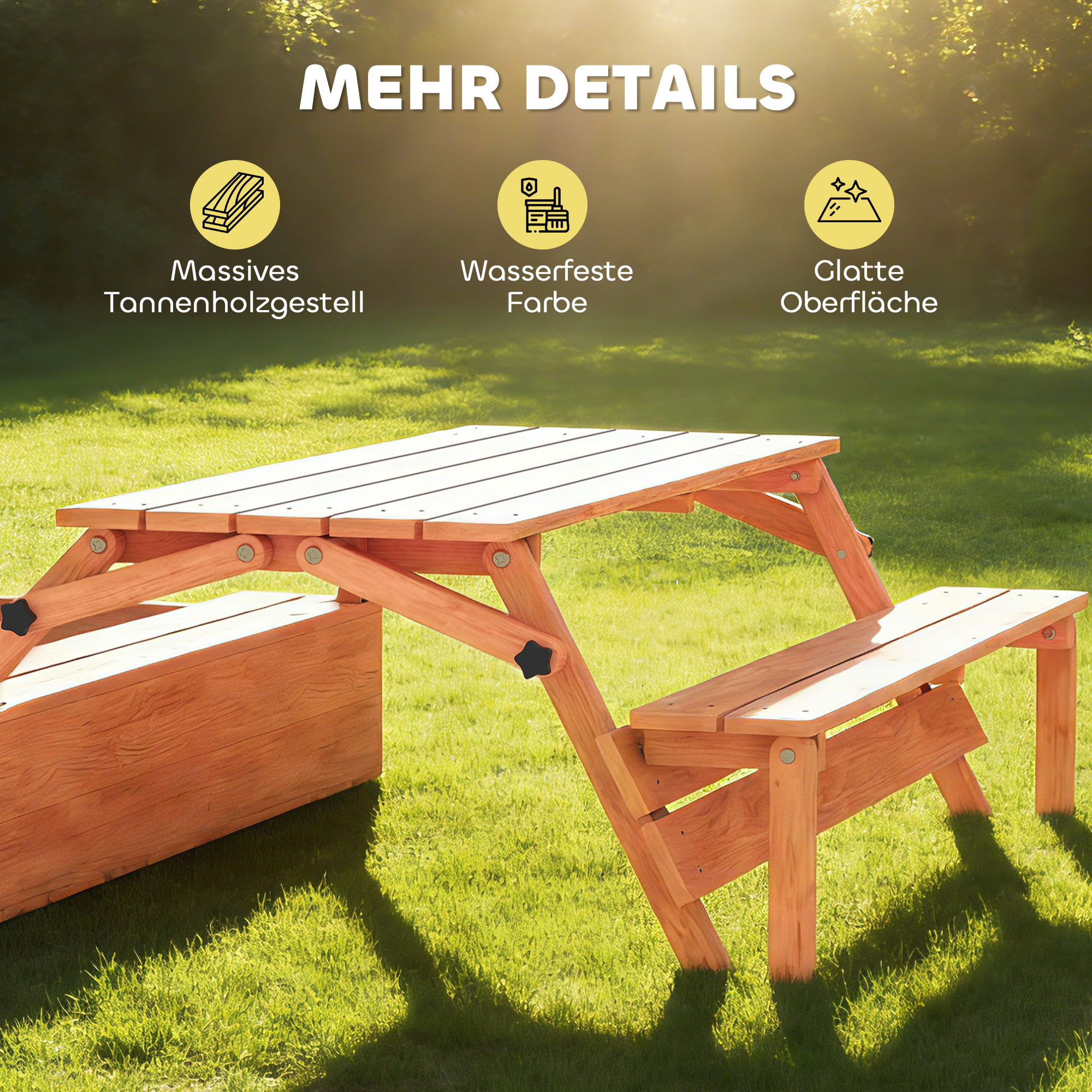 Sandkasten mit Dach Sandkiste aus Holz mit klappbarem Picknicktisch Sitzbänken für 3-8 Jahre 184 x 110 x 120 cm Braun