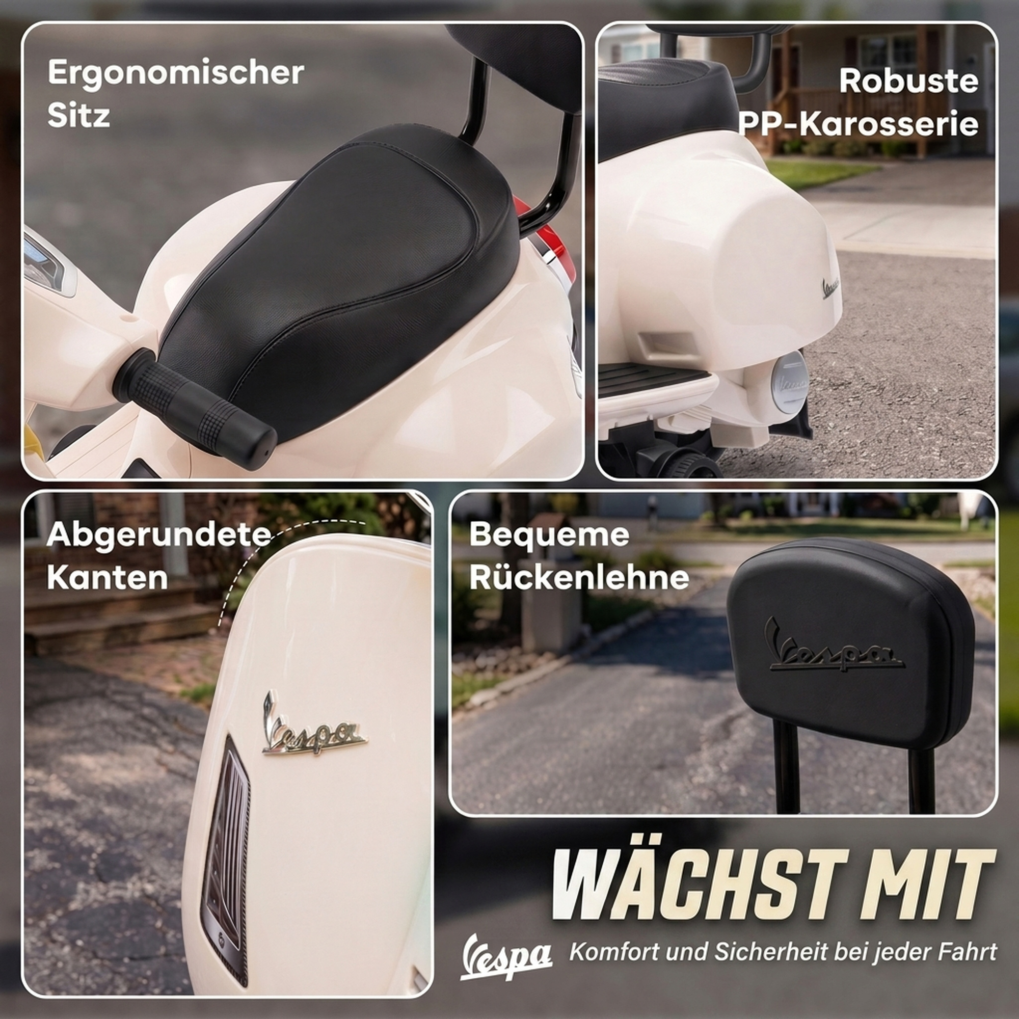 Elektro Motorrad Kinder Mini Vespa GTS 6V Elektromotorrad mit Lithium-Akku Ergonomischer Sitz Rückenlehne 1,5-3 Jahren