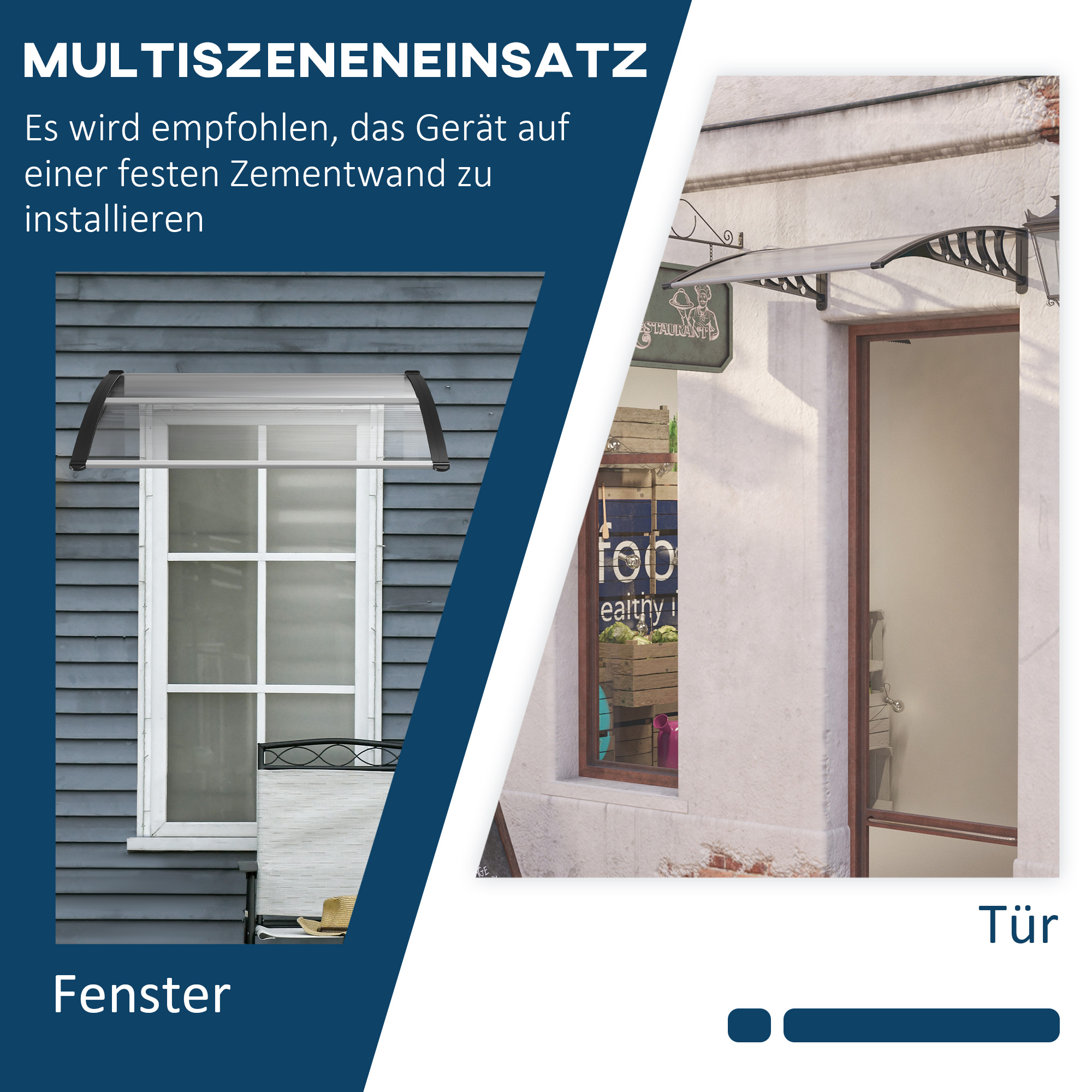 Vordach für Haustür/Fenster, wetterfest, transparent, Aluminium-Verbindungstangen/Polycarbonat, 103x96,5x27cm, Schwarz