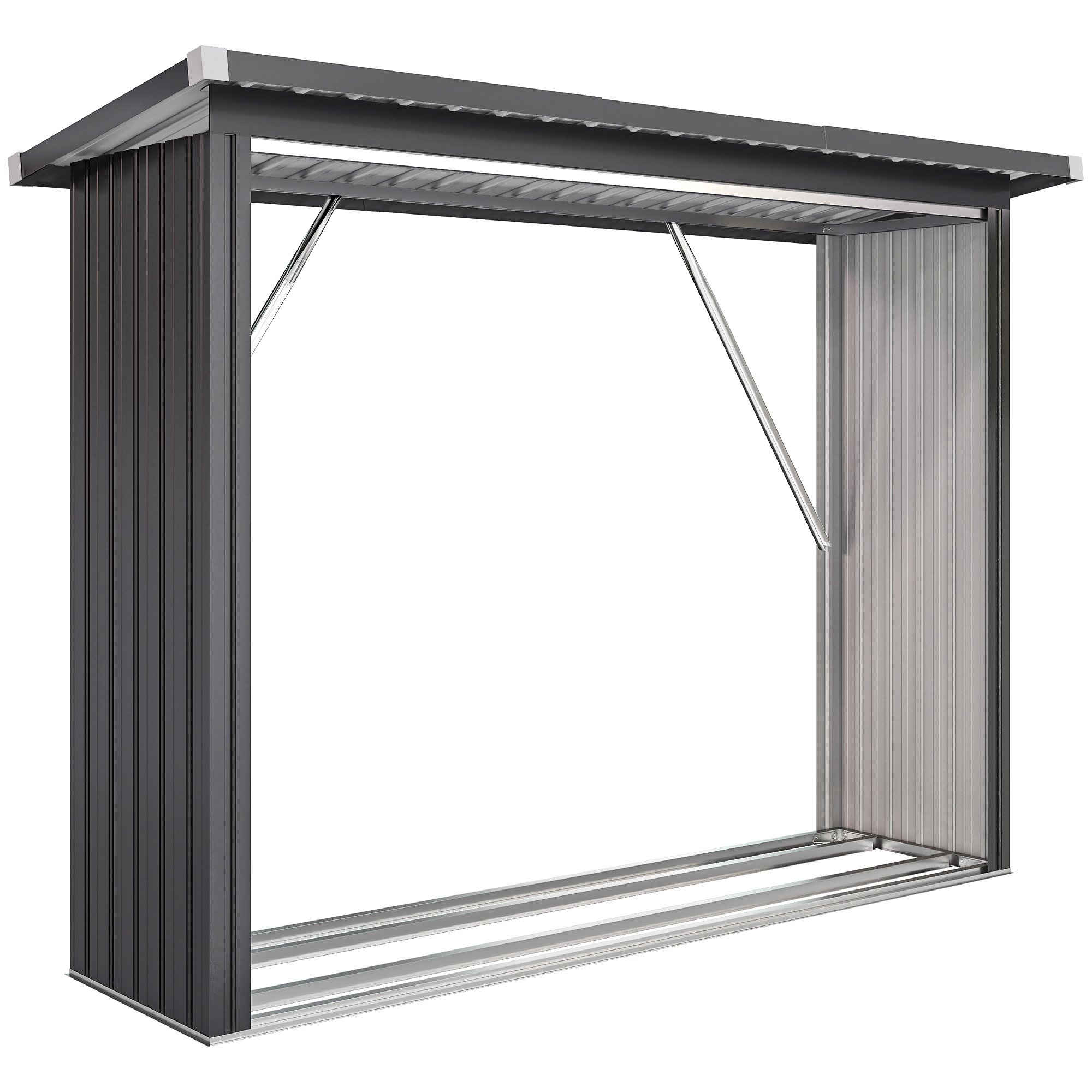Brennholzschuppen, Feuerholzunterstand, Stahl, erhöhter Boden, Schrägdach, 213 x 66,5 x 150 cm, Dunkelgrau Brennholzschuppen, Feuerholzunterstand, Stahl, erhöhter Boden, Schrägdach, 213 x 66,5 x 150 cm, Dunkelgrau