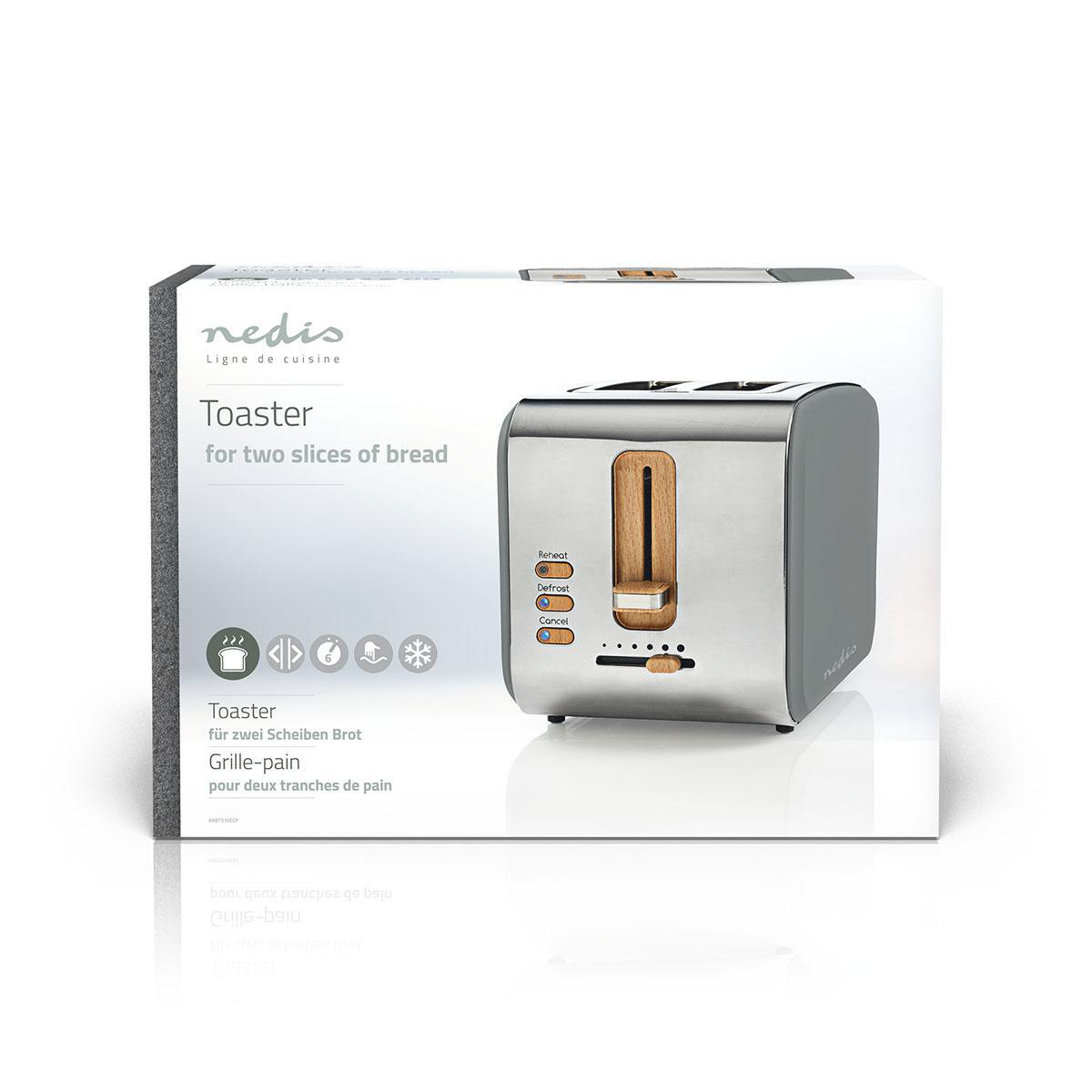 Toaster | Soft Touch Serie | 2 Brotscheiben | 2 Steckplätze | Bräunungsstufen: 6 | Auftaufunktion | Grau