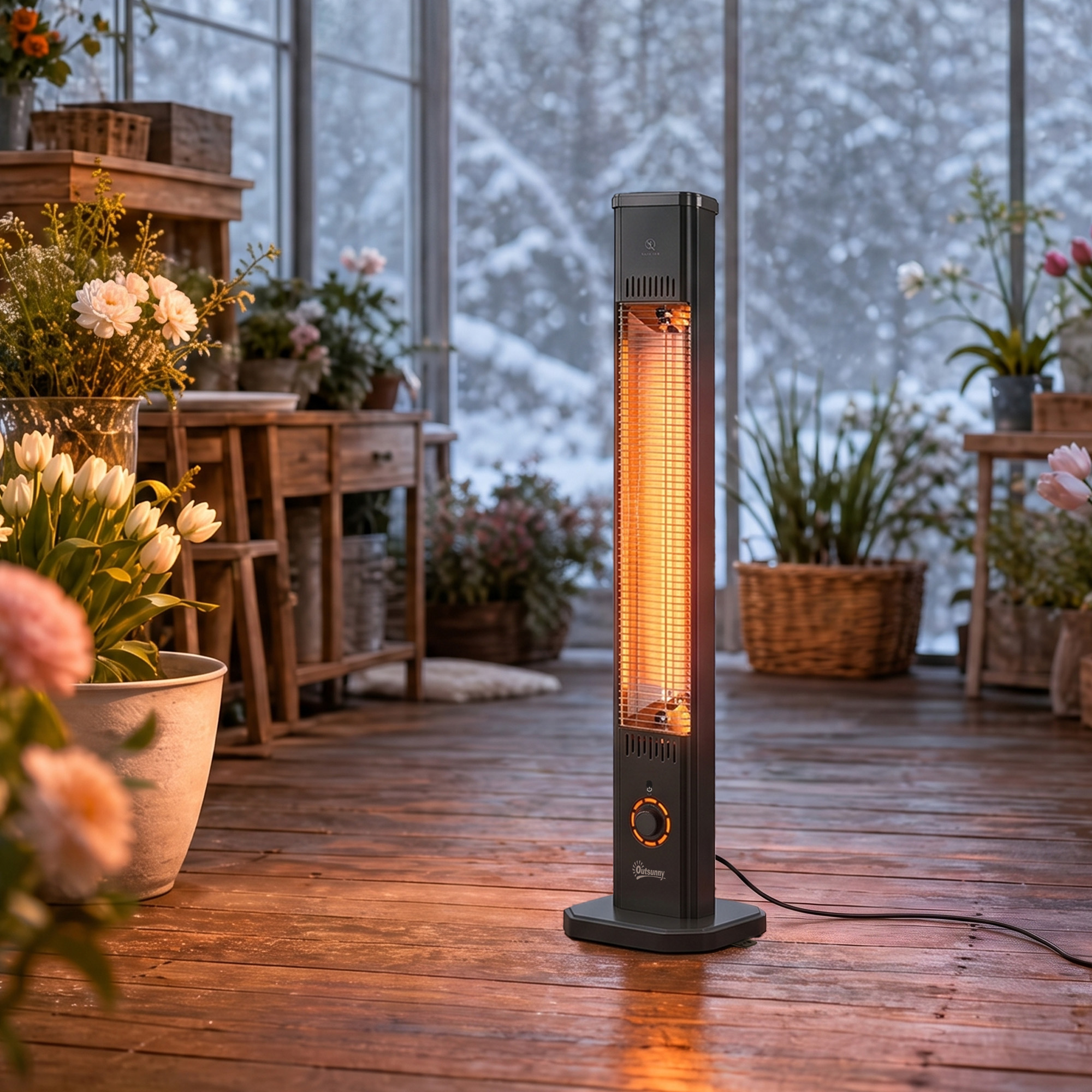 Infrarot Heizstrahler 2000W Carbonfaser Standheizstrahler mit Fernbedienung 8 Heizstufen Schutzhülle Timer Kippschutz