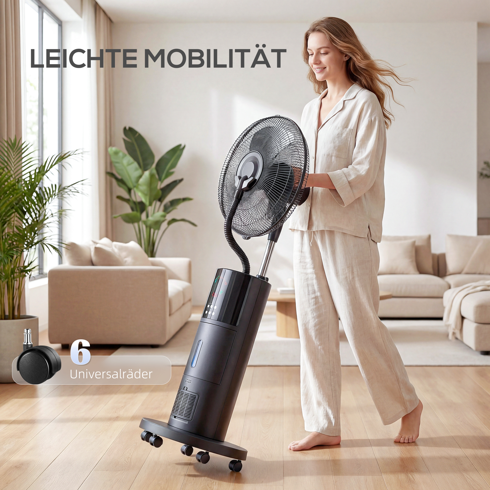 4-in-1 Standventilator mit Wassernebel Luftreiniger Mückenschutz 9-Stunden-Timer 3 Modi Fernbedienung Schwarz