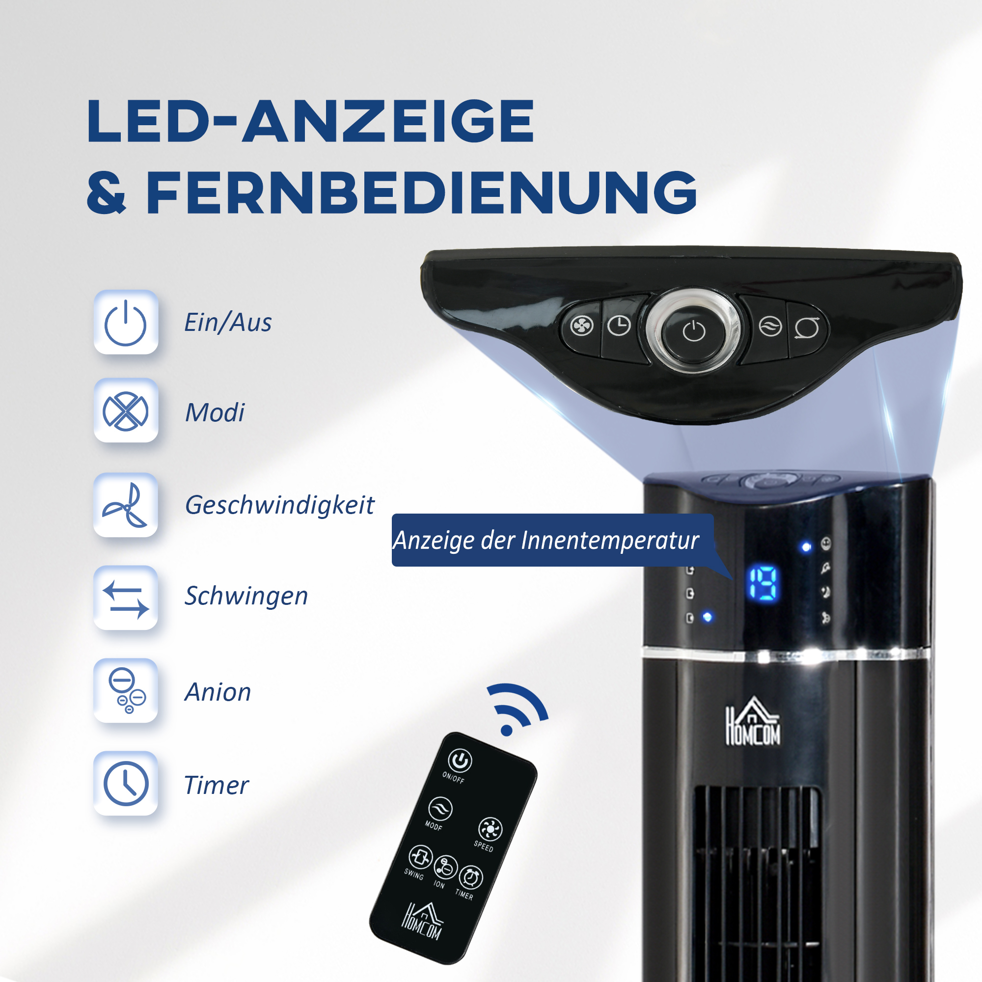 2in1-Turnmventilator Standventilator Ventilator, 32 cm x 32 cm x 106,8 cm, Schwarz