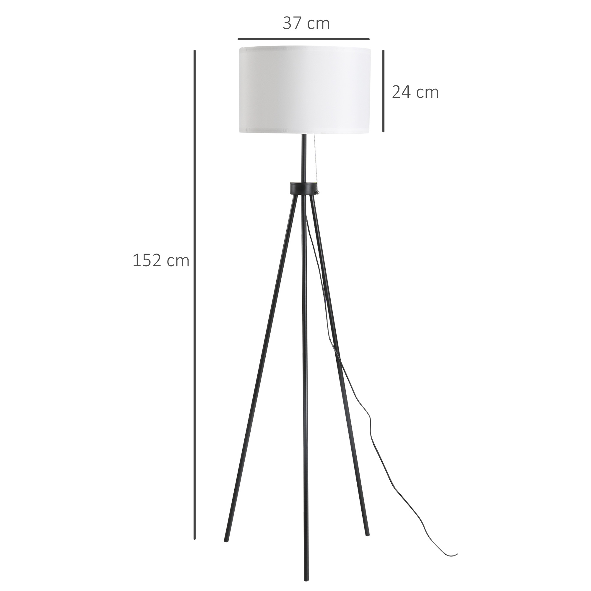 Stehlampe Stehleuchte Standleuchte E27, Stahl+Polyester, 37x37x152cm (Schwarz+Weiß)