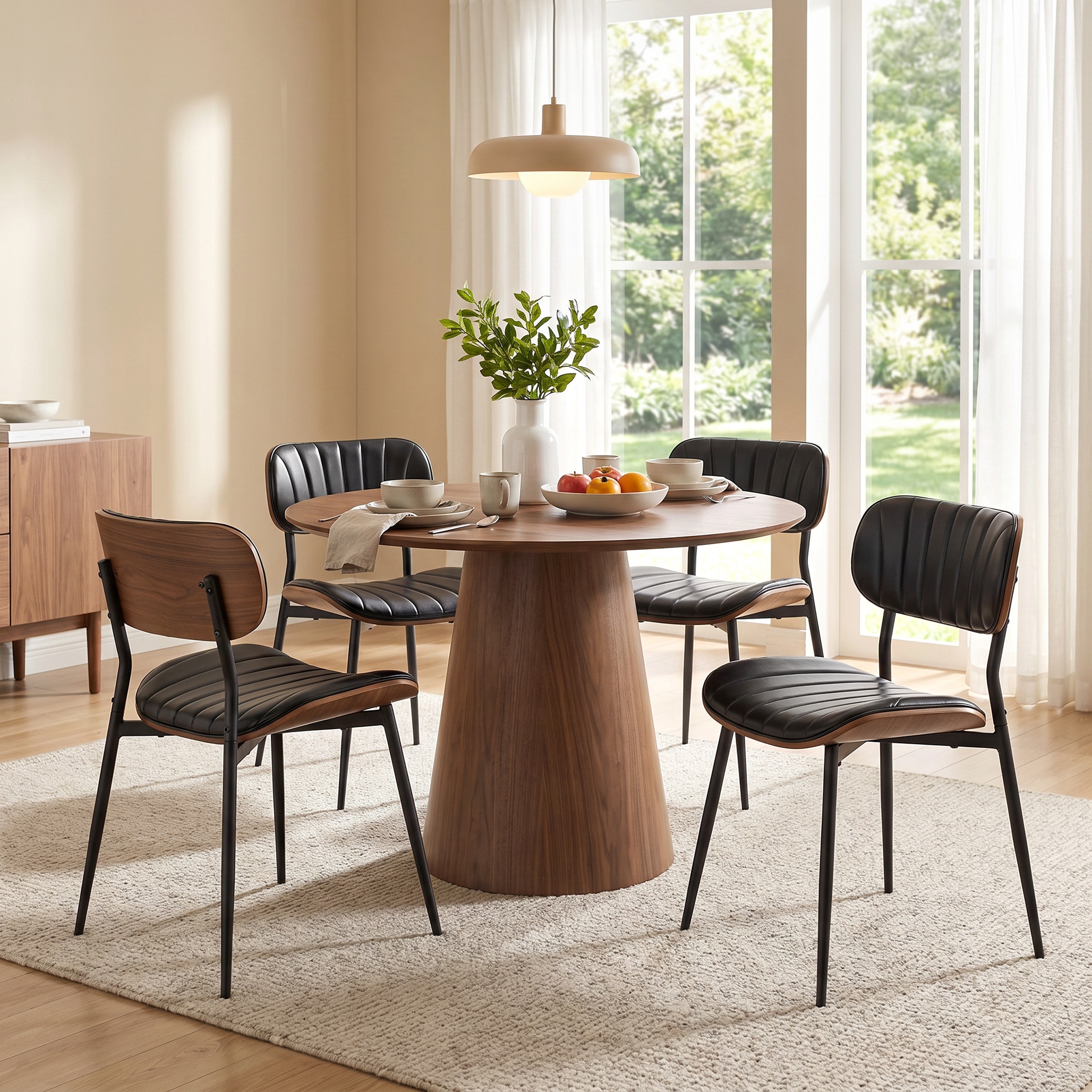 Esszimmerstühle 2er Set Küchenstühle Moderne Polsterstuhl mit Sitzfläche aus Kunstleder, Geschwungener Rückenlehne