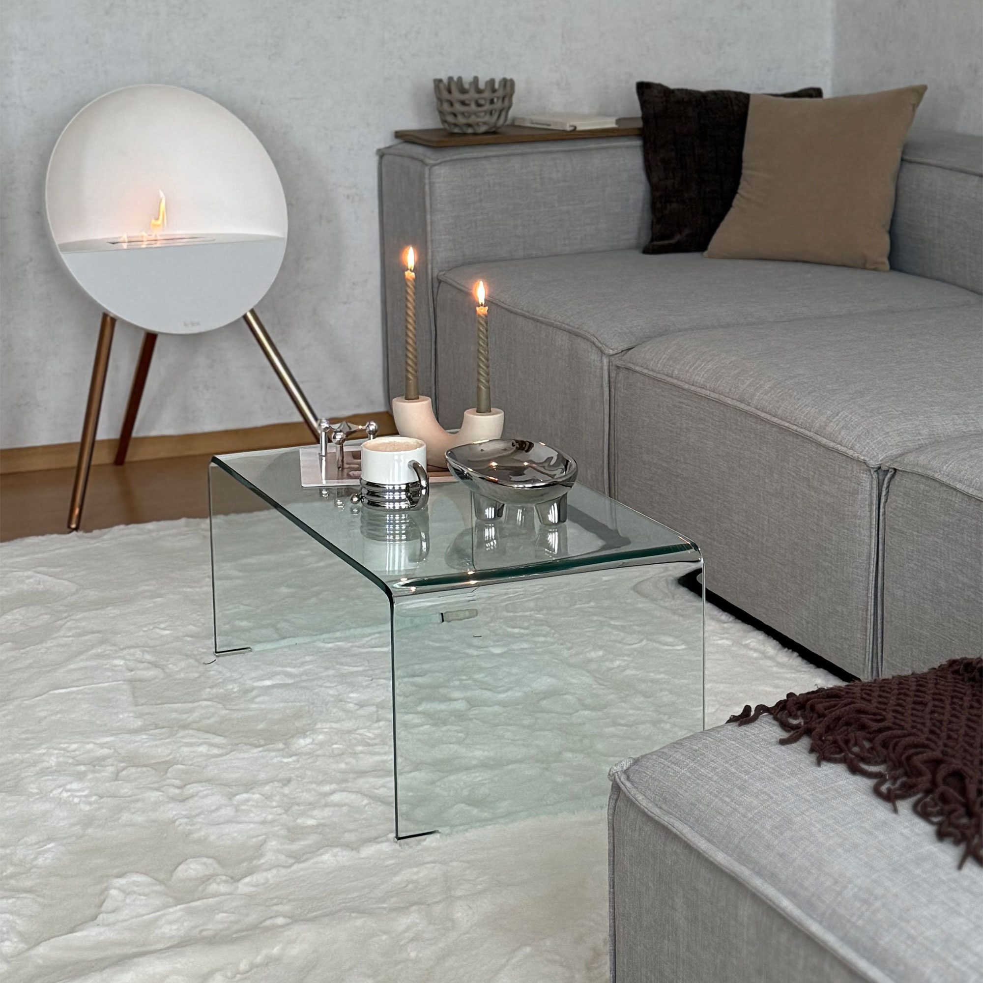 Stabiler Couchtisch aus Glas, einteiliges Design, schlicht und modern, 80 x 45 x 35 cm, Transparent