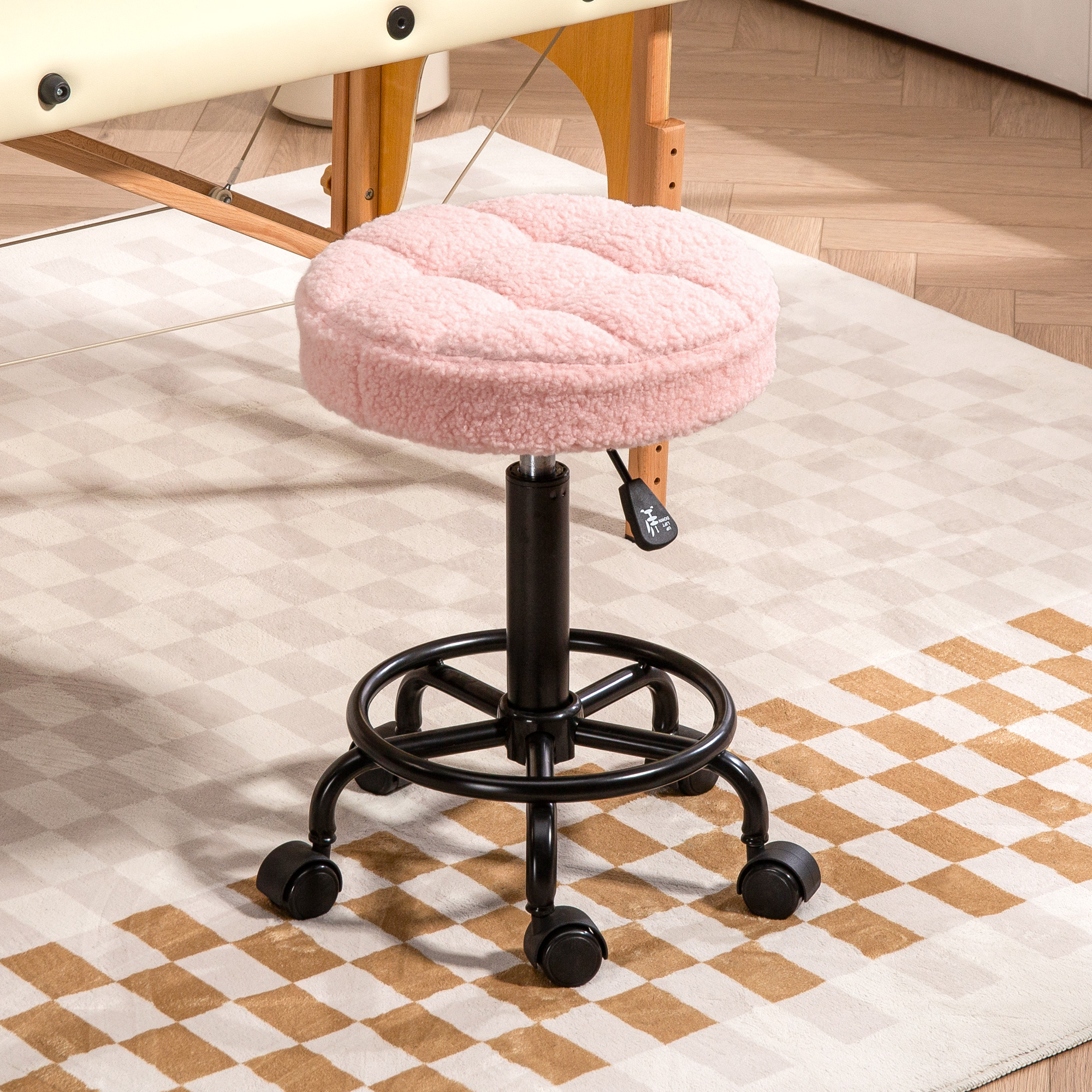 Rollhocker höhenverstellbar Drehhocker 55-66 cm Arbeitshocker 360° drehbar Ø50 x 50-66 cm Rosa