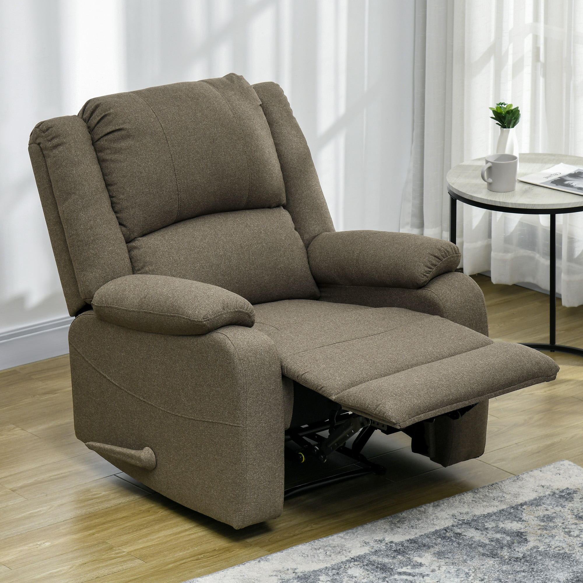 Relaxsessel, Liegefunktion und Fußstütze, verstellbar, bis 150 kg, Stahlrahmen, 90 x 96 x 98 cm, Braun