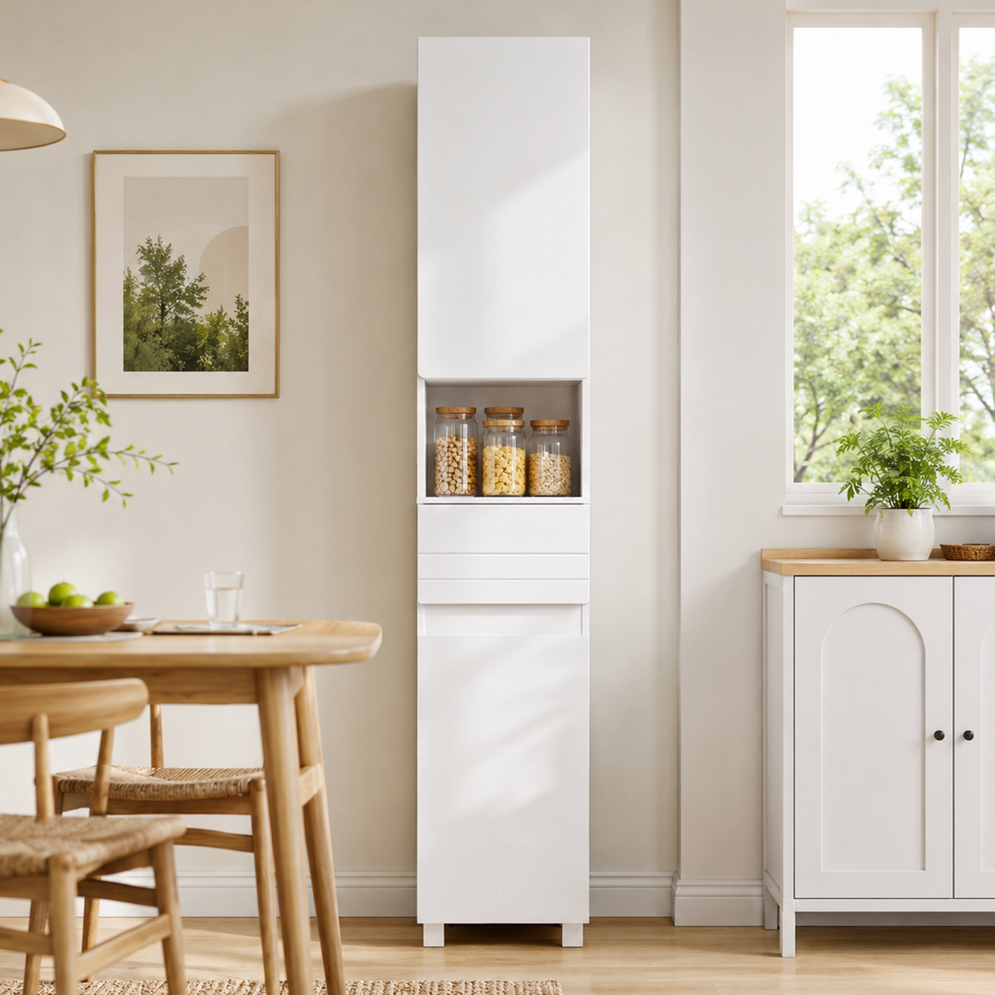 Badezimmerschrank Schmaler Badschrank mit verstellbaren Einlegeböden, 30 x 30 x 170 cm, Weiß