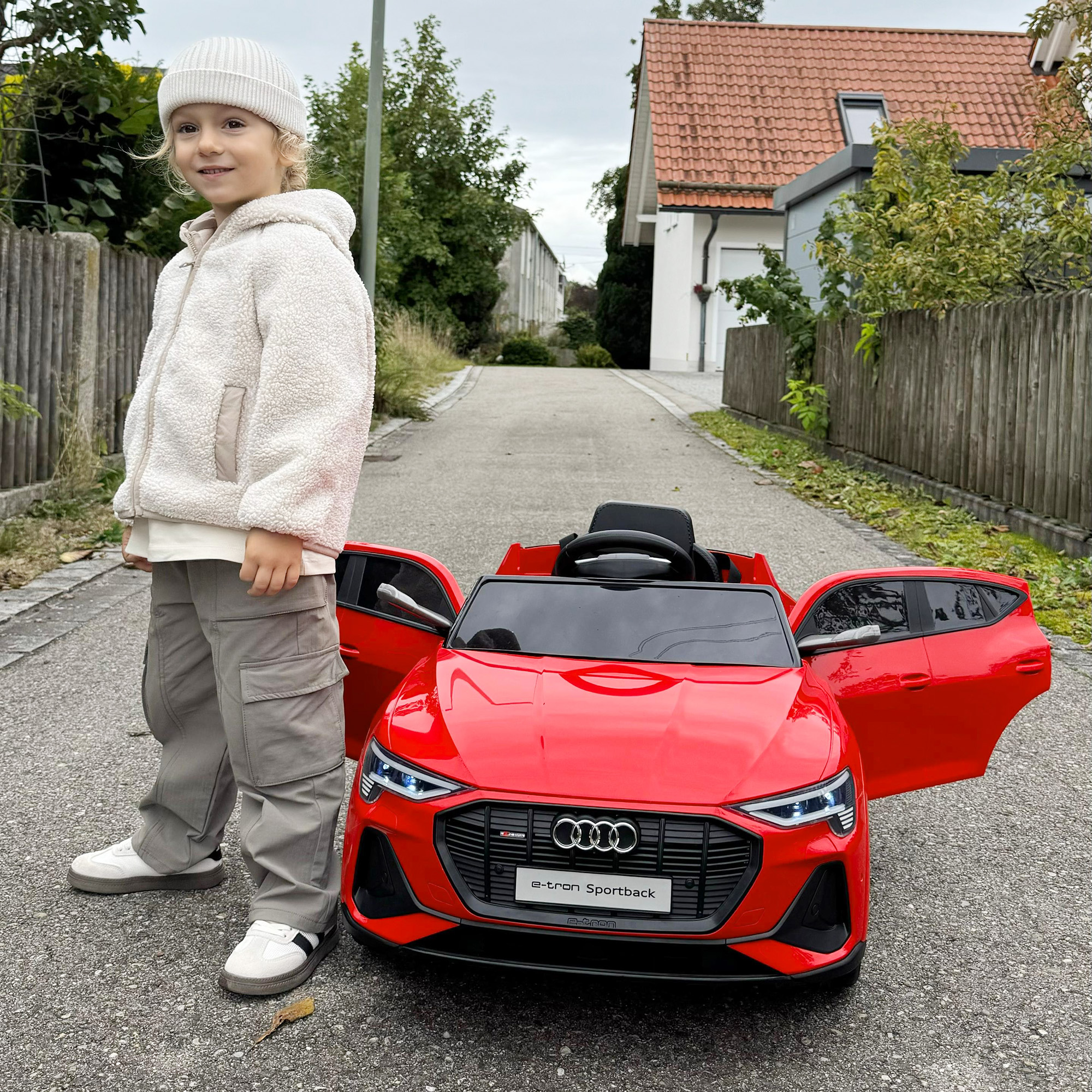 Kinder-Elektroauto, bis 5 km/h, mit Sicherheitsgurt, Fernbedienung, Scheinwerfern, Musikfunktion, rot