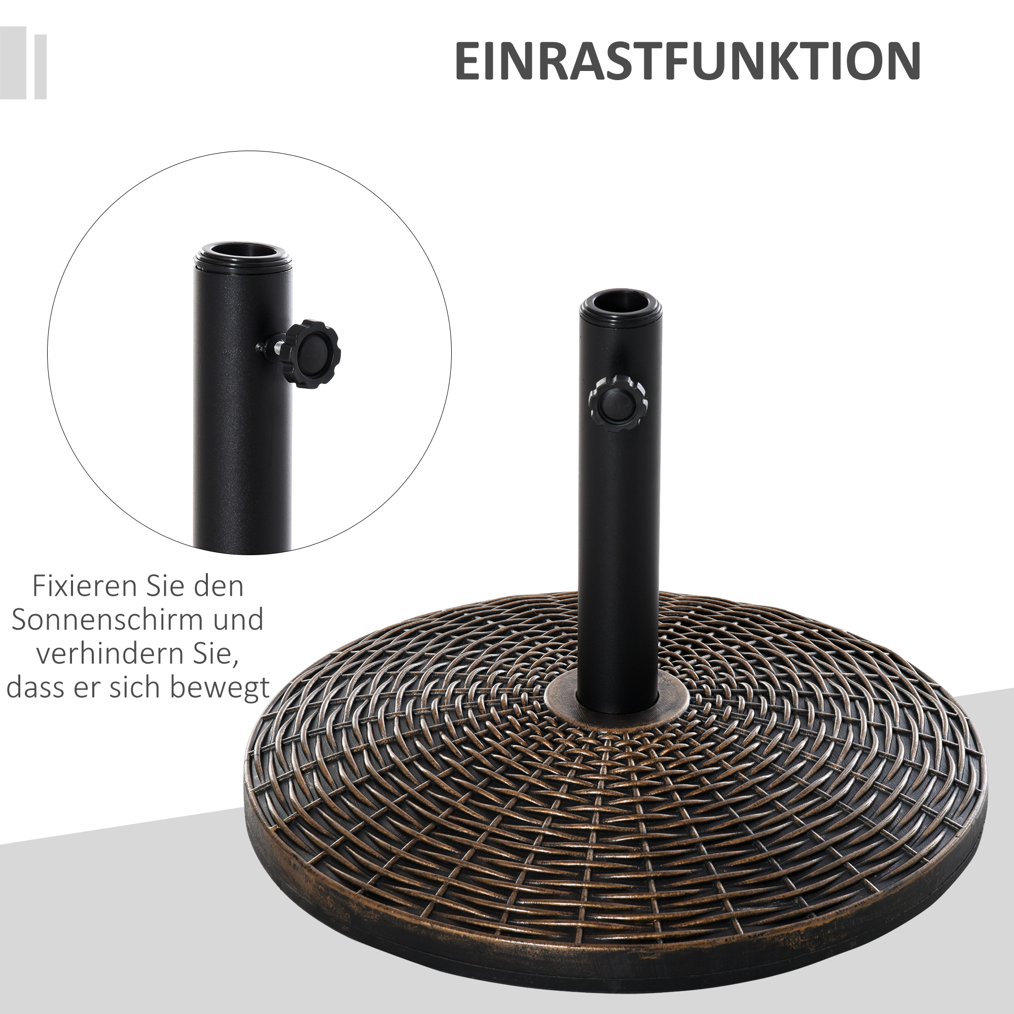 Sonnenschirmständer Schirmständer Schirmhalter Schirmfuß 25 kg Rattanoptik Korb Ständer Schirm Ø35/Ø38/Ø48 mm Kunststoff + Zement Antik Bronze Ø53 x 40 cm