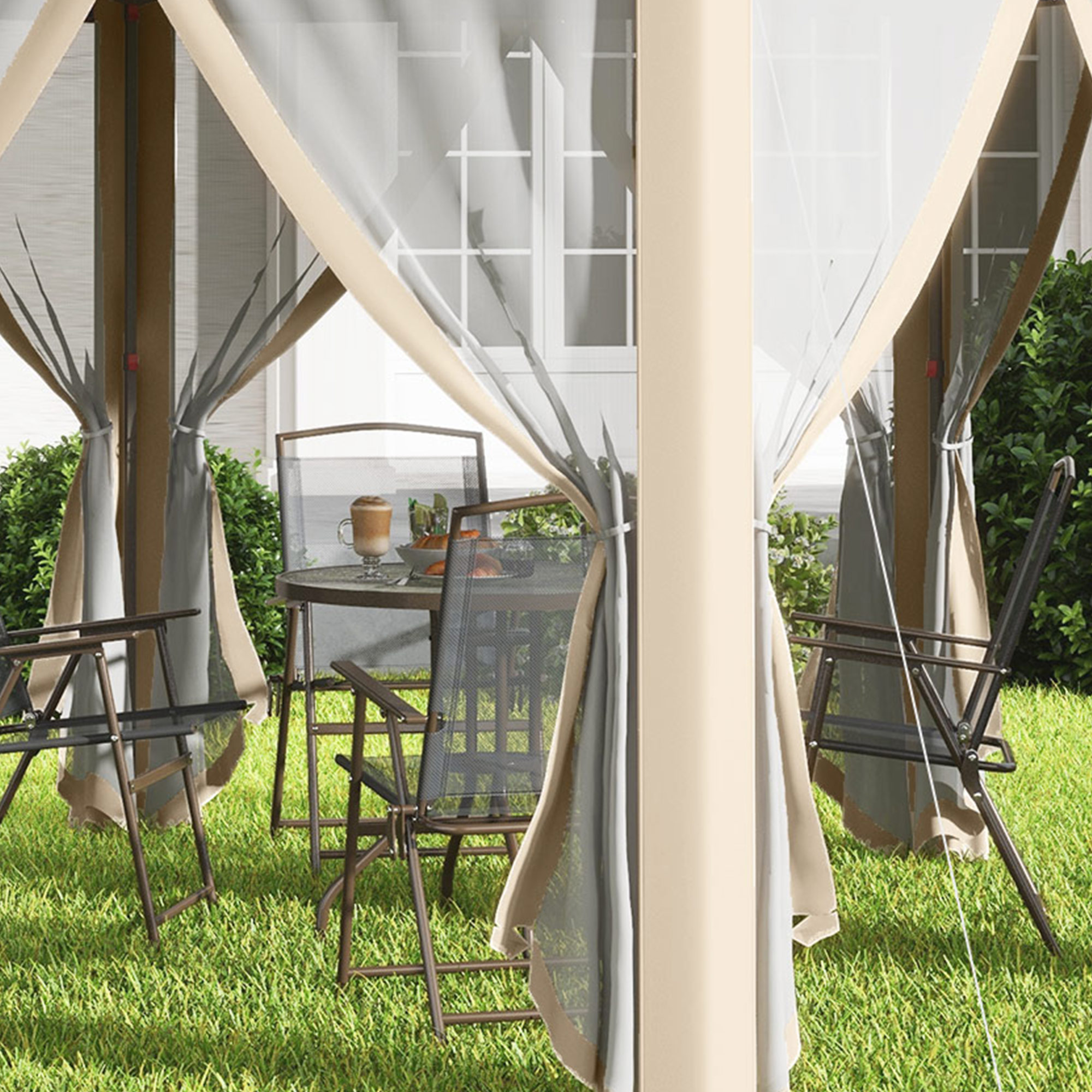 Gartenpavillon Faltpavillon 4 x 4 m Pop-Up-Zelt Partyzelt inkl. Tragetasche 6 Seitenteile Doppeldach sechseckig Khaki