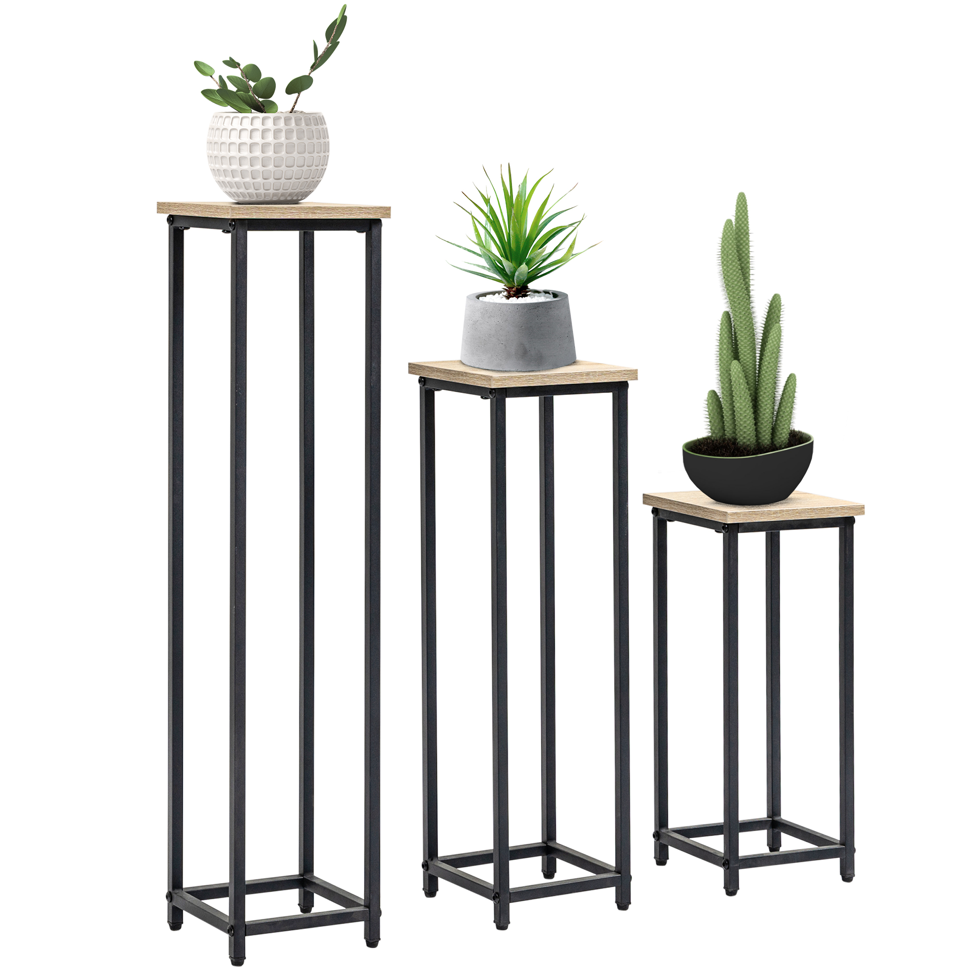 3-teiliges Set Pflanzenständer stapelbar platzsparend 21 cm x 21 cm x 50/70/90 cm Stahl Braun + Schwarz 3-teiliges Set Pflanzenständer stapelbar platzsparend 21 cm x 21 cm x 50/70/90 cm Stahl Braun + Schwarz