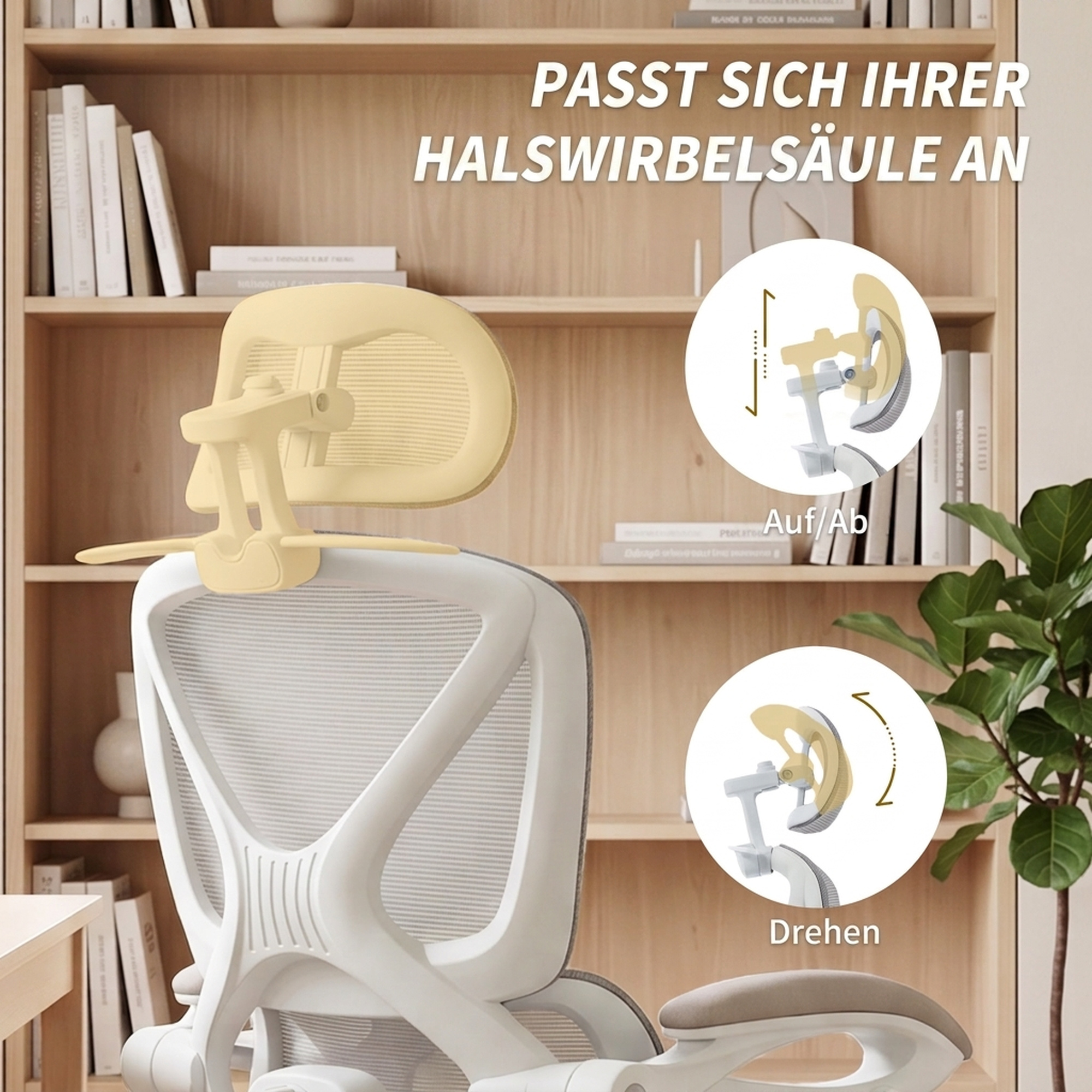 Bürostuhl, Ergonomischer Schreibtischstuhl mit Fußstütze, Wippfunktion, Armlehne, Netzstoff, Grau