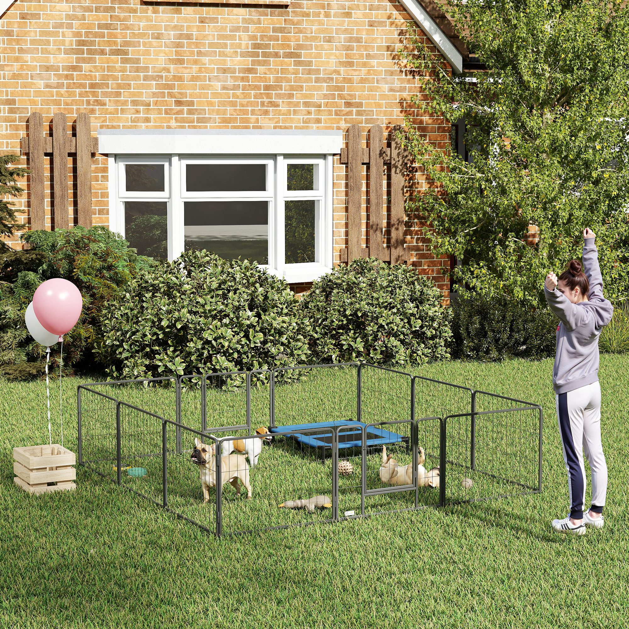 Haustiergehege, Welpenauslauf, Welpengitter, 12 Paneele, Outdoor u.  Indoor, Grau
