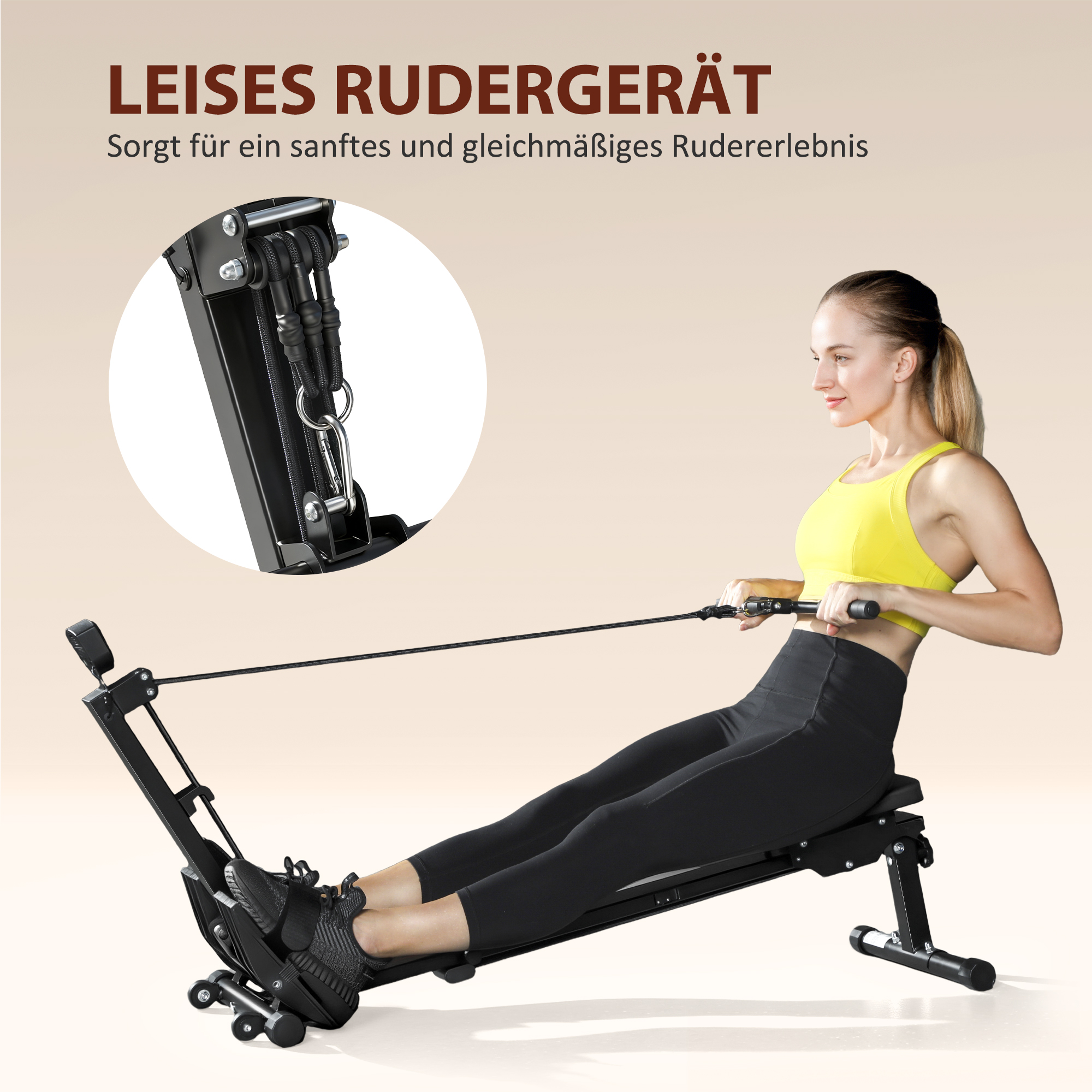 Rudermaschine, Rudergerät für Zuhause, LCD-Monitor, Sitzkissen, 150 kg Belastbarkeit, leiser Betrieb, Stahl, Schwarz