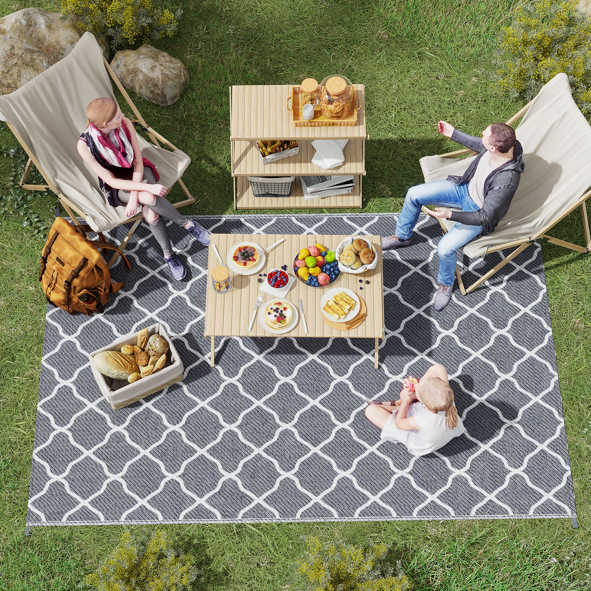 Outdoor Teppich robuster Wetterfest Outdoorteppich Carpet mit Netzmuster 182 x 274 cm Grau