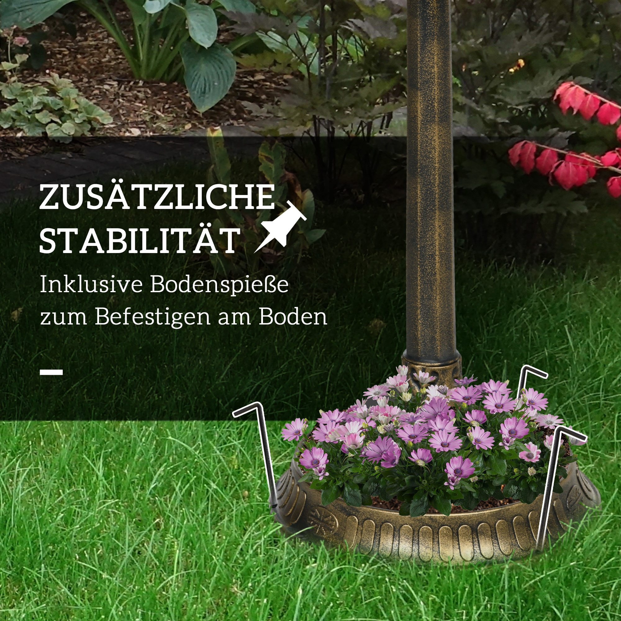 Vogeltränke, Vogelbad mit Statuen, 2 Becken, Kunststoff, antiker Look, 49,5L x 38B x 81H cm, Bronzefarben