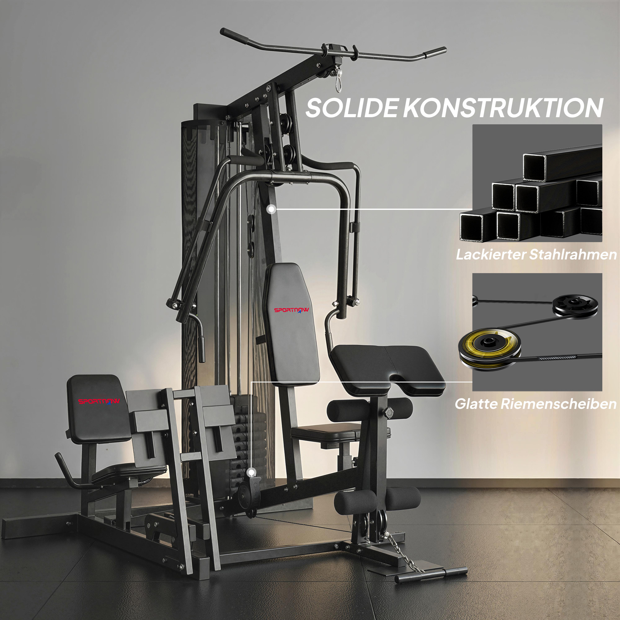 Kraftstation Fitnessstation mit Latzug Butterflystange 65kg Gewichten Seil bis zu 120kg