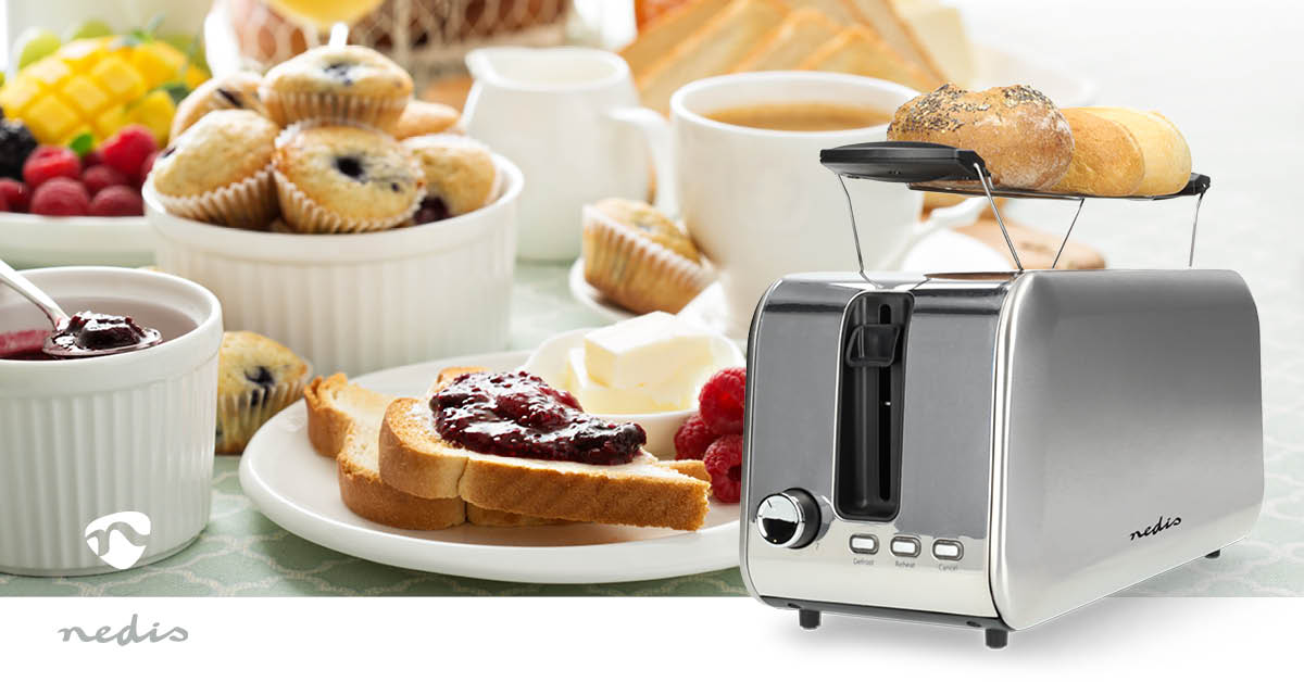 Toaster | 4 Brotscheiben | 2 Lange Schlitze | Bräunungsstufen: 7 | Auftaufunktion | Aluminium / Silber