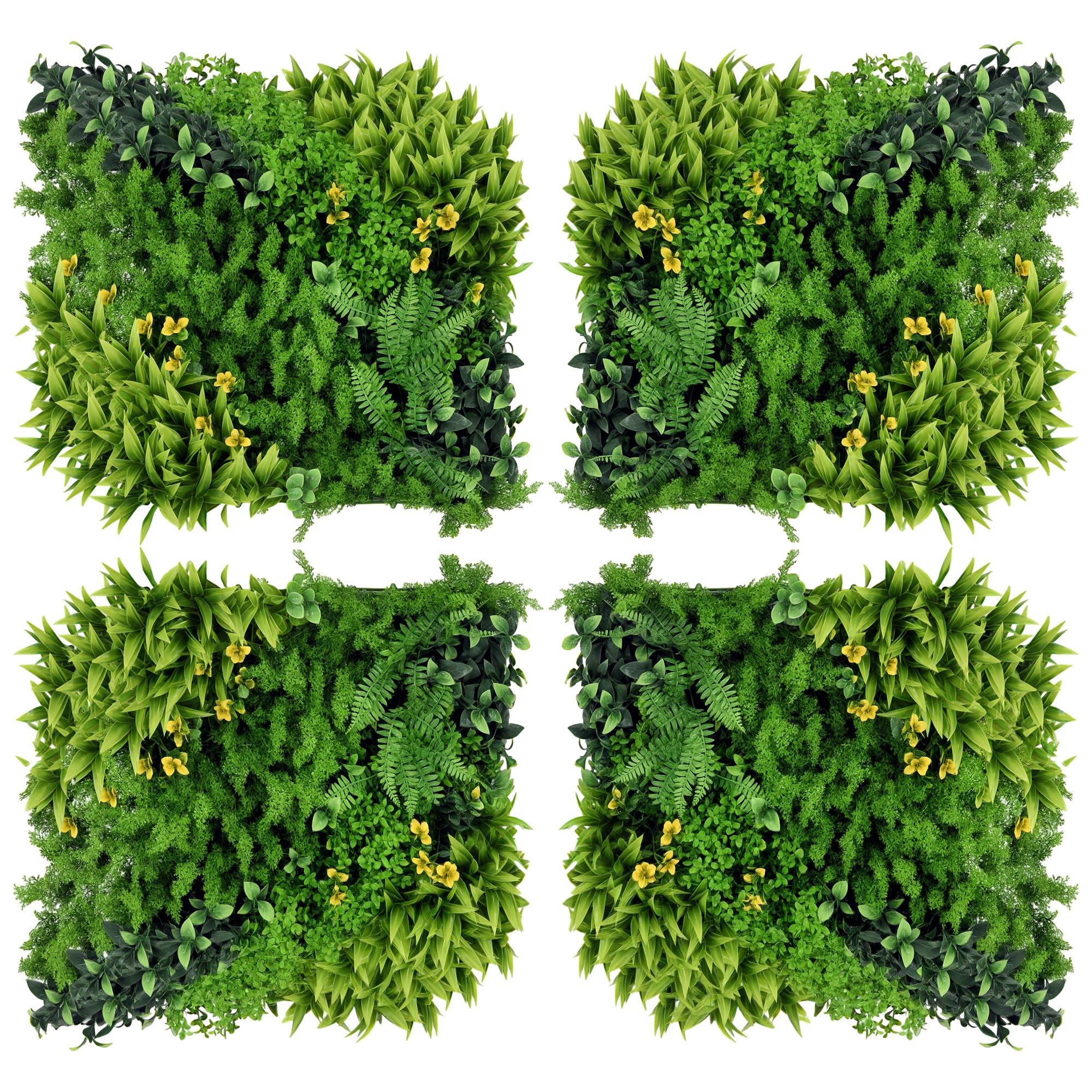 12 Stück künstliches Pflanzenwand Hecke 50x50 cm UV-Schutz Sichtschutz Mehrblättriges Design Heckenpflanze für Garten Outdoor Dekor