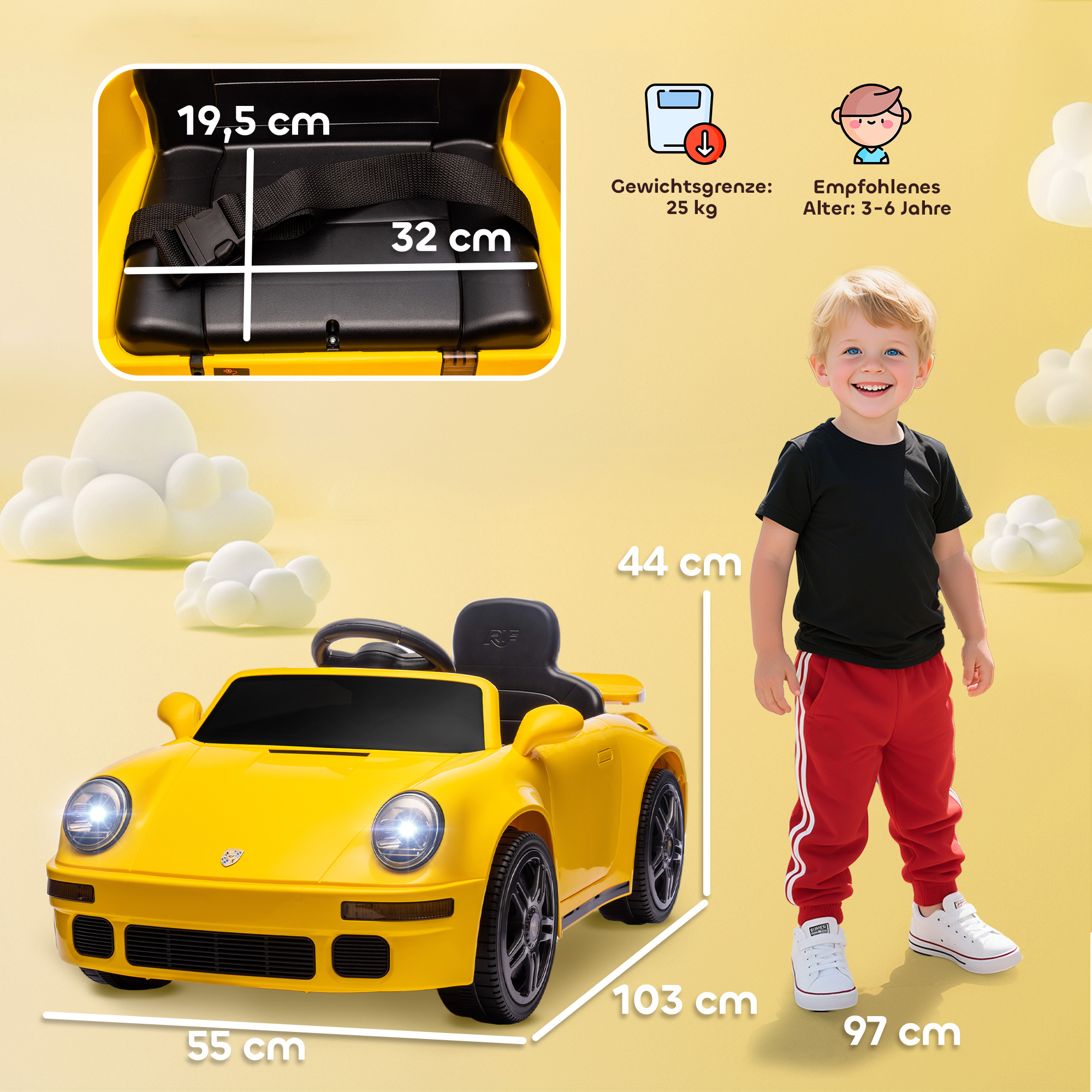 Kinderfahrzeug Porsche 911 RUF CTR Yellowbird, gelb